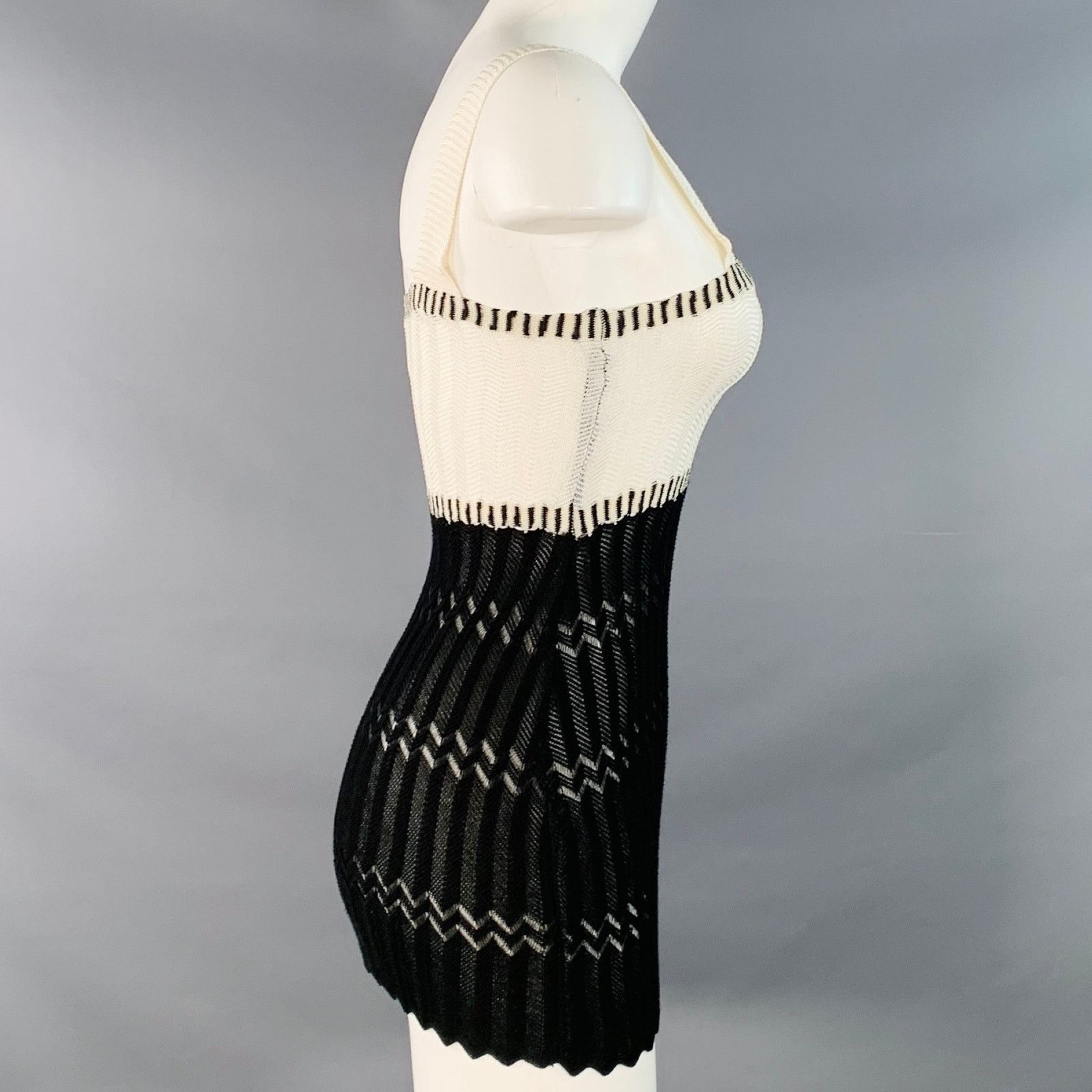 Missoni MISSONI White Black Cotton Chevron Knit Two Tone Tank Top Size XS / US 0-2 / IT 36-38 - 3 Thumbnail