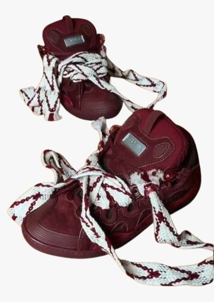 Lanvin o1w1db11024 Curb Low-Top Sneakers in Burgundy & White Size US 12.5 / EU 45-46 - 4 Thumbnail