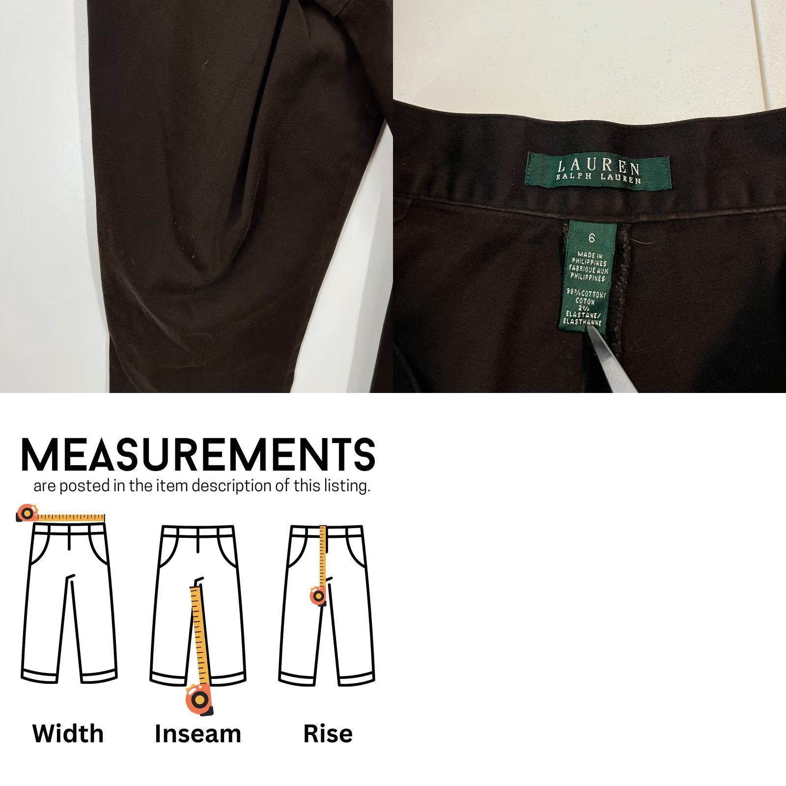 Ralph Lauren Lauren Ralph Lauren Pants Women's Size 6 Brown Cotton Blend Solid Side Zip Size 28" / US 6 / IT 42 - 8 Thumbnail
