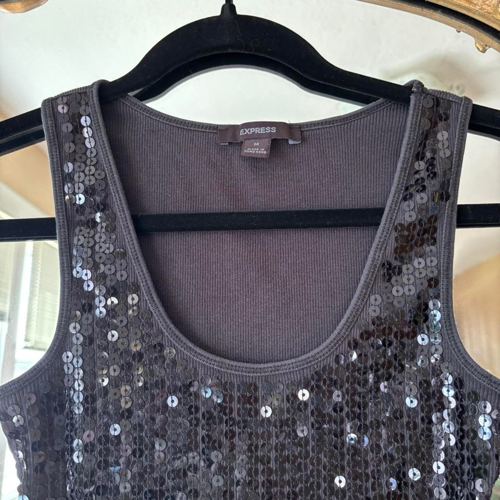 Express Vintage Express Black Sequin Tank Top Medium Y2K NYE Party Size M / US 6-8 / IT 42-44 - 4 Thumbnail