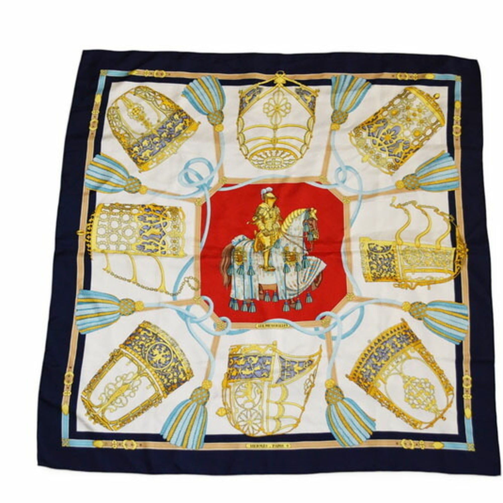 Hermes Hermes scarf/muffler, Carre 90, LES MUSEROLLES, 100% silk, navy and white. Size ONE SIZE - 1 Thumbnail
