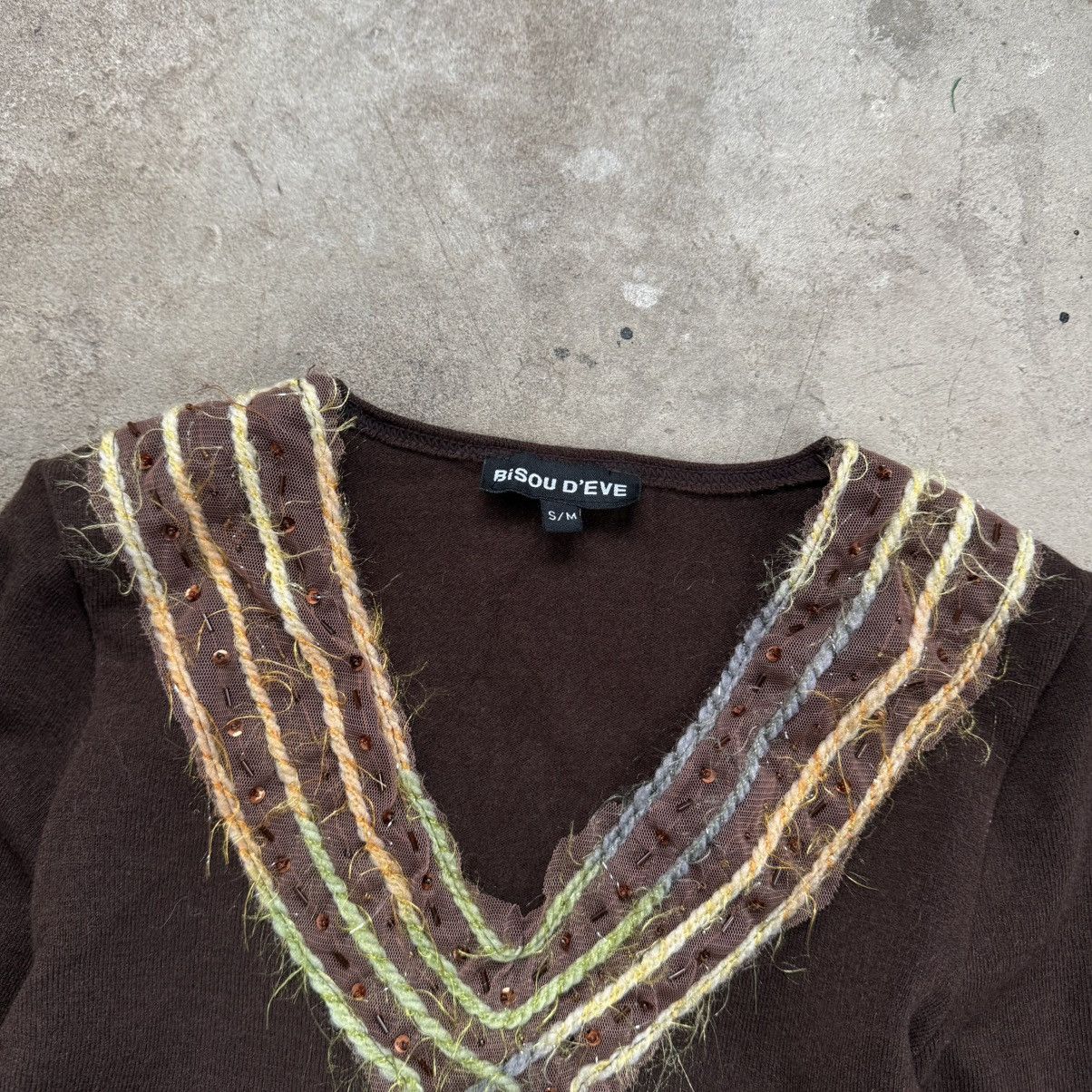 Japanese Brand Y2K Bisou D'eve Brown V-neck Paris Blouse Size S / US 4 / IT 40 - 3 Thumbnail