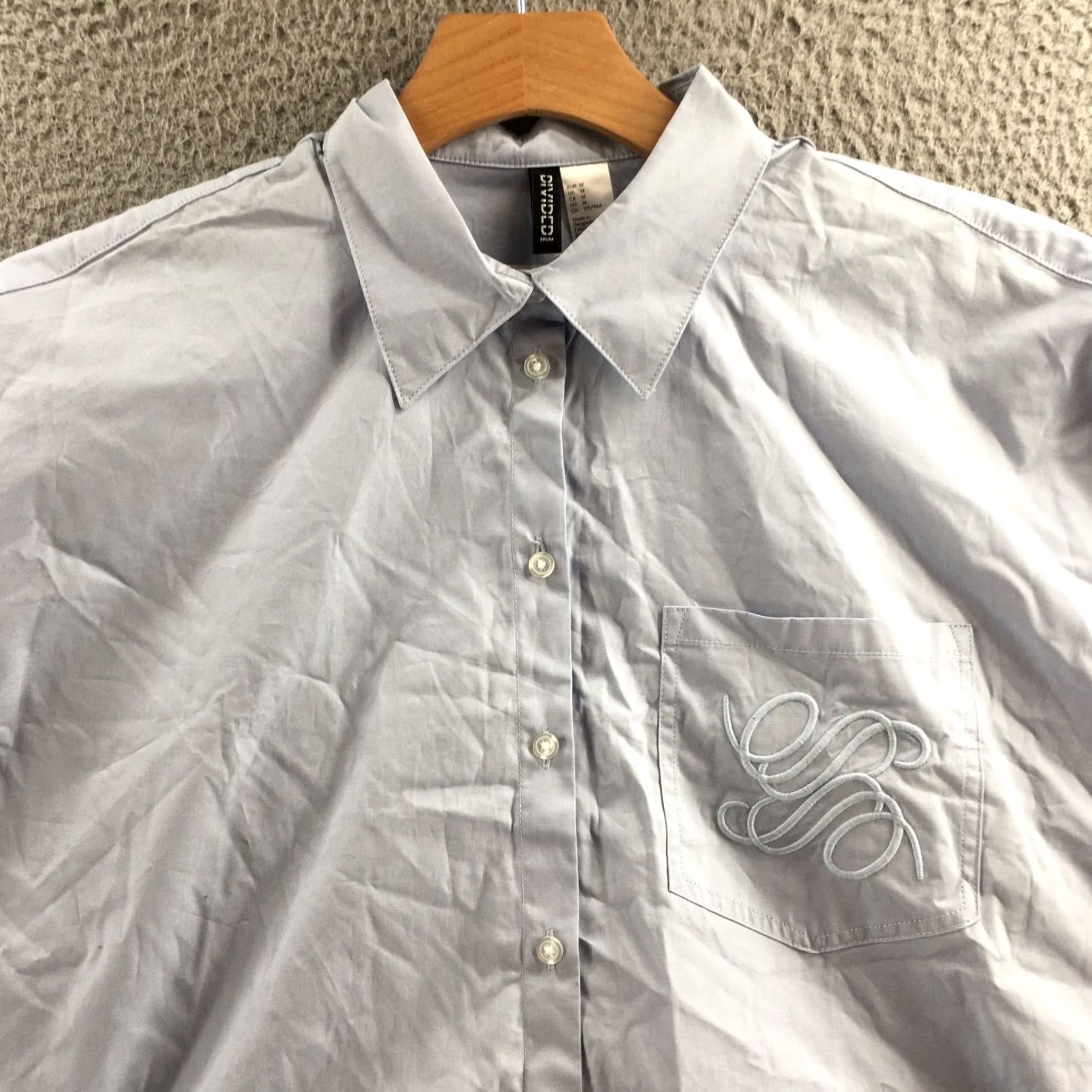 H&M Divided by H&M Button Up Shirt Mens M Blue Cotton Long Sleeve Embroidered NEW Size US M / EU 48-50 / 2 - 2 Thumbnail