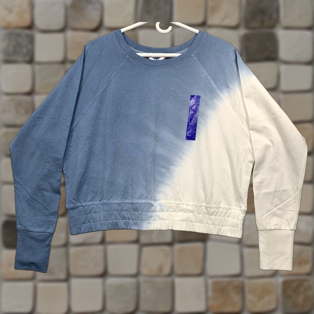 Vintage Joy Lab Cropped Sweatshirt Women’s Blue & Cream Size Large Thumb Holes NEW NWT Shirt Activewear Size L / US 10 / IT 46 - 1 Thumbnail