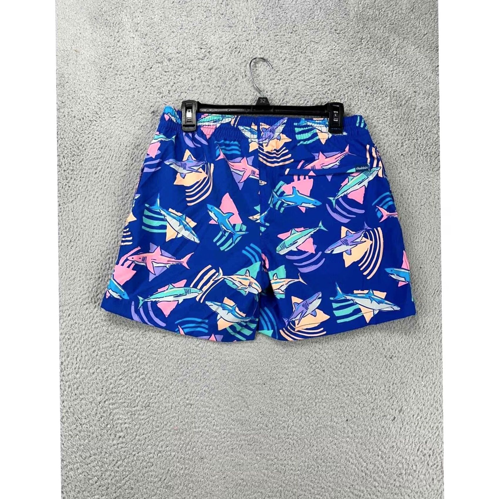 Chubbies Chubbies Short Board Shorts Mens Medium Blue The Daddy Shark Lined Beach 5.5 Inseam Elastic Drawstring Polyester Spandex Size US 31 - 3 Thumbnail
