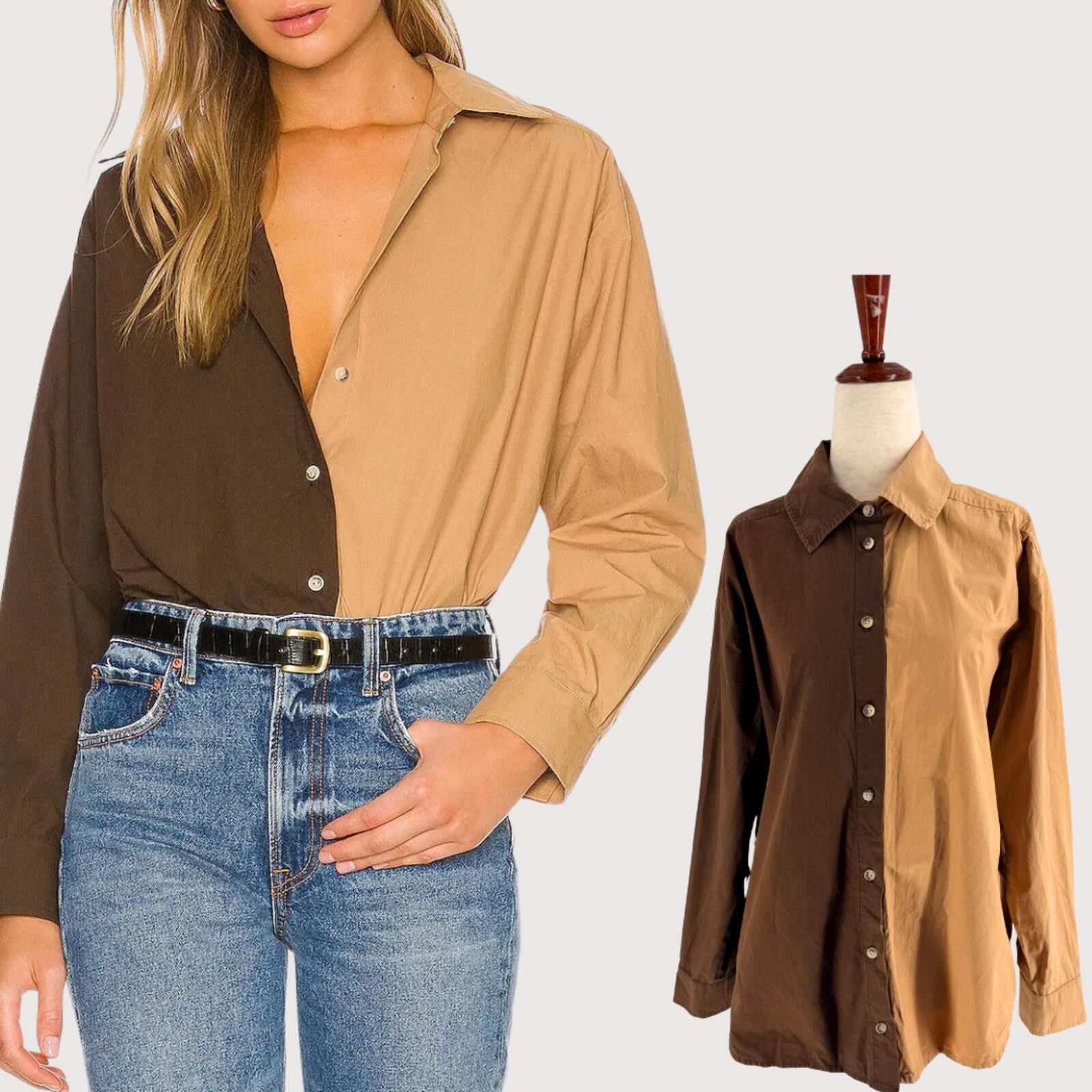 Donna Karan Donni Duo Pop Colorblock Poplin Shirt XS Size XS / US 0-2 / IT 36-38 - 1 Thumbnail