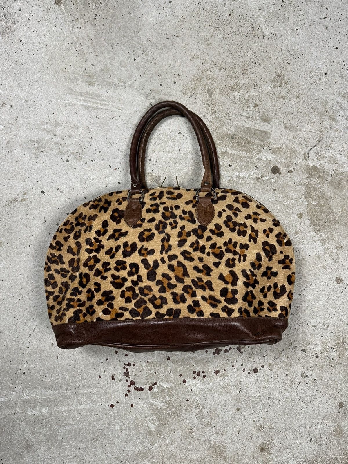 Japanese Brand Vintage 90s Leopard Print Fur & Leather Hand Bag Size ONE SIZE - 1 Thumbnail