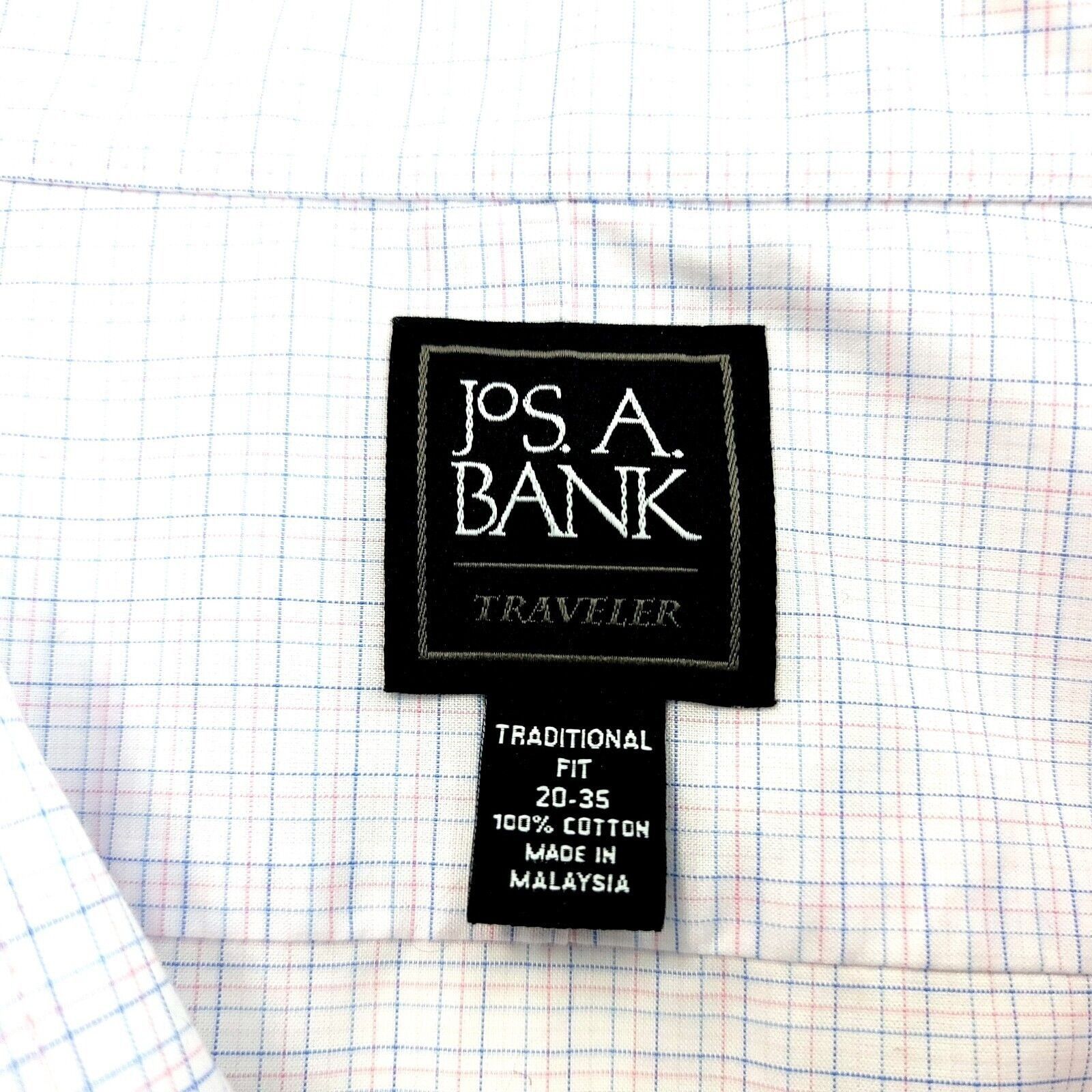 Jos. A. Bank DAMAGED Jos A Bank Traveler 20 35 White Blue Pink Check Pock Size US XXL / EU 58 / 5 - 8 Thumbnail