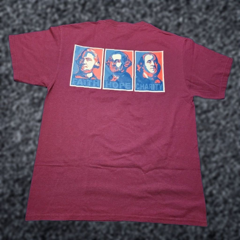 Jerzees JERZEES Mens L Red Glenn Beck T-Shirt Faith Hope Charity Thomas Jefferson Graphic Patriotic Retro USA Size US L / EU 52-54 / 3 - 1 Thumbnail