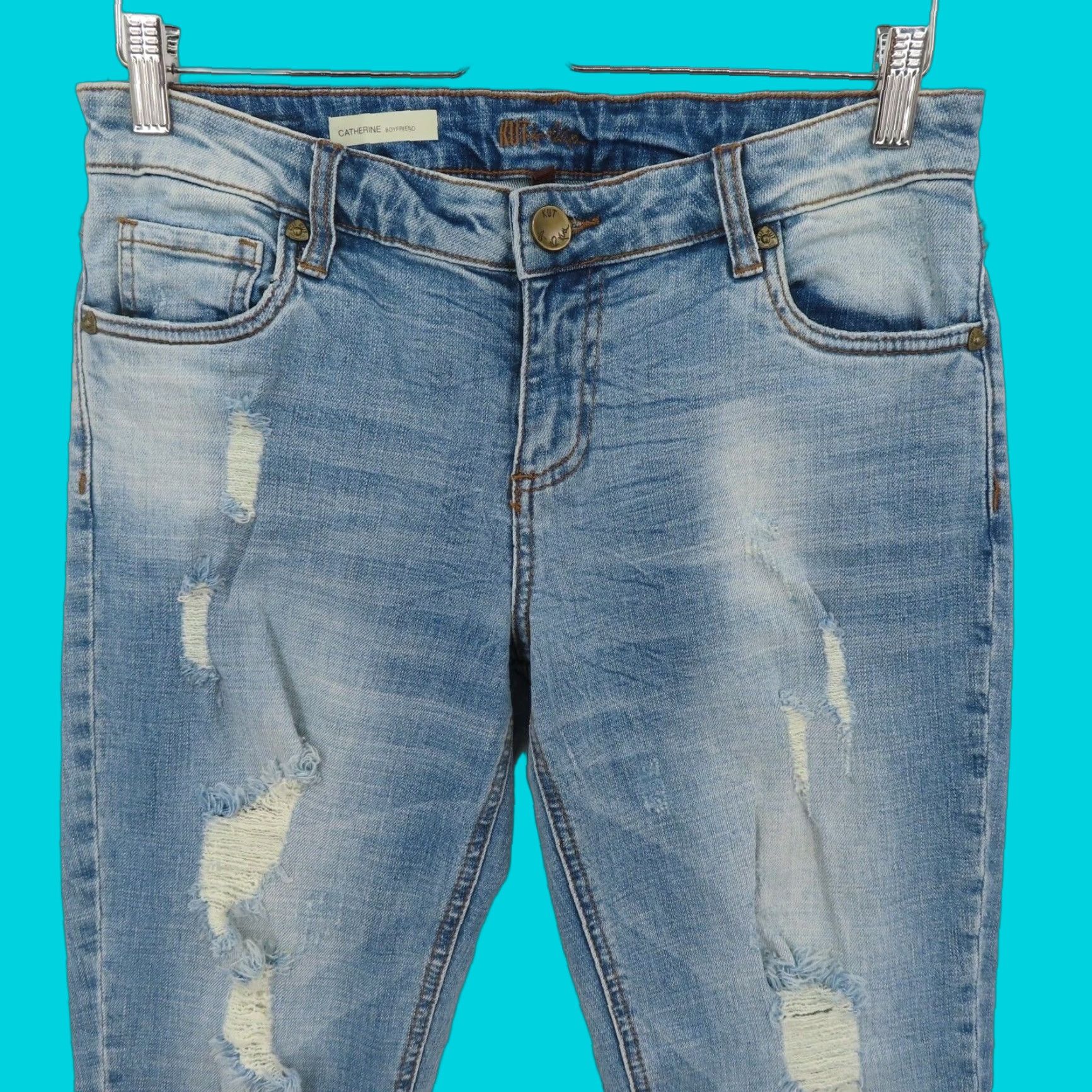 Vintage KUT from the Kloth Catherine Boyfriend Distressed Blue Denim Jeans Womens 6 Regular 5-Pocket Design Blue Jeans Size 28" / US 6 / IT 42 - 1 Thumbnail