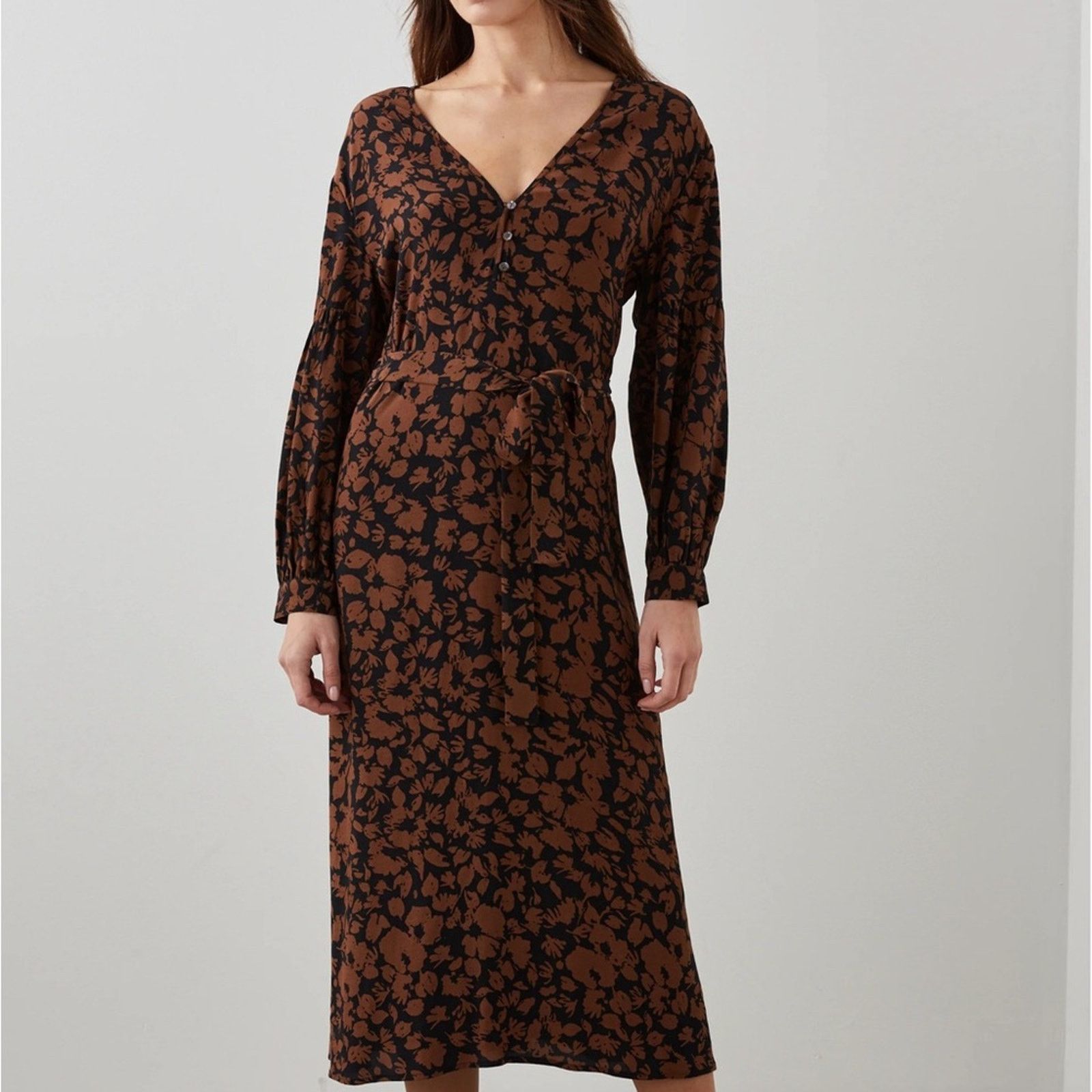 Rails NWT Rails Fabian Crepe Black & Brown Print Midi Dress Sz S Size S / US 4 / IT 40 - 1 Thumbnail