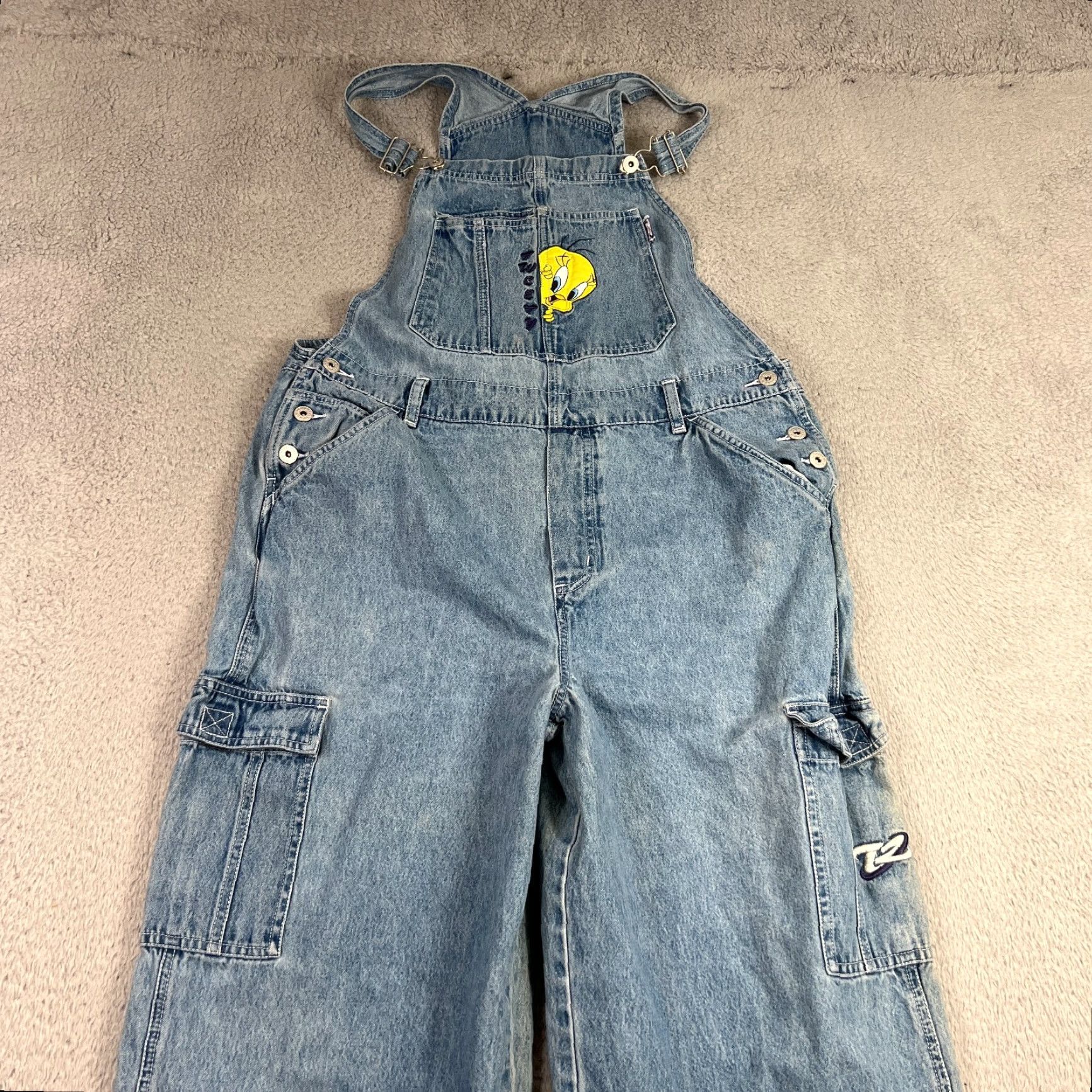 Vintage VINTAGE 90s Looney Tunes Womens Large Tweety Bird Denim Overalls Carpenter Style Fall Spring Summer Winter Size 36" / US 14 / IT 50 - 2 Thumbnail