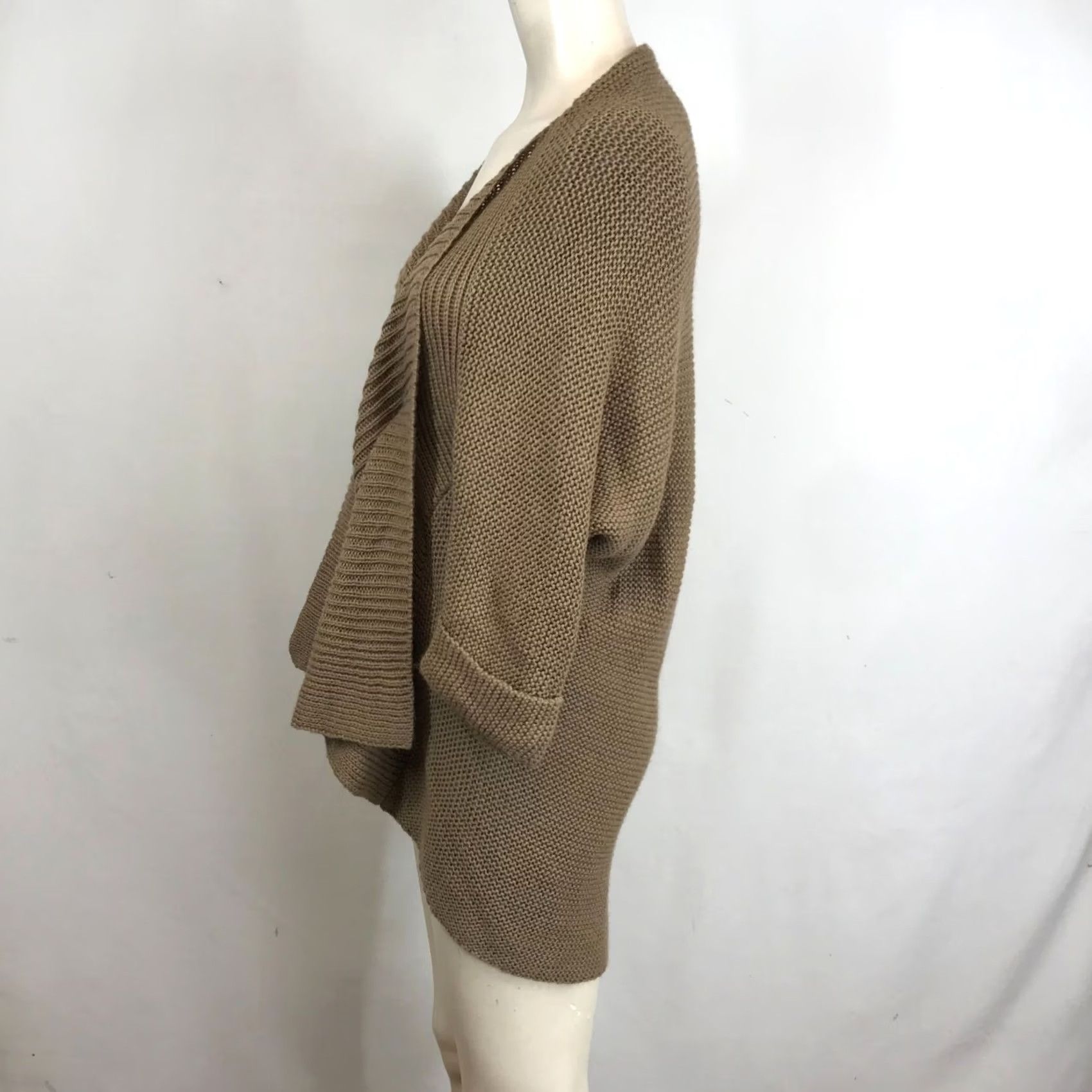 Brochu Walker BROCHU WALKER Cardigan ONE SIZE Brown Tan Alpaca Chunky Drape Front Womens Sweater Size ONE SIZE - 6 Thumbnail