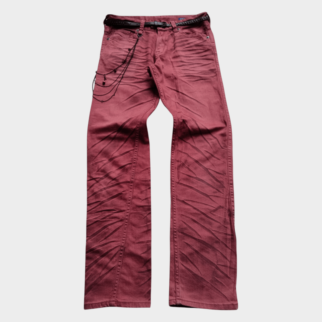 If Six Was Nine × Le Grande Bleu (L.G.B.) × Tornado Mart Semantic design maroon bloody whisker effect jean Size US 31 - 1 Thumbnail