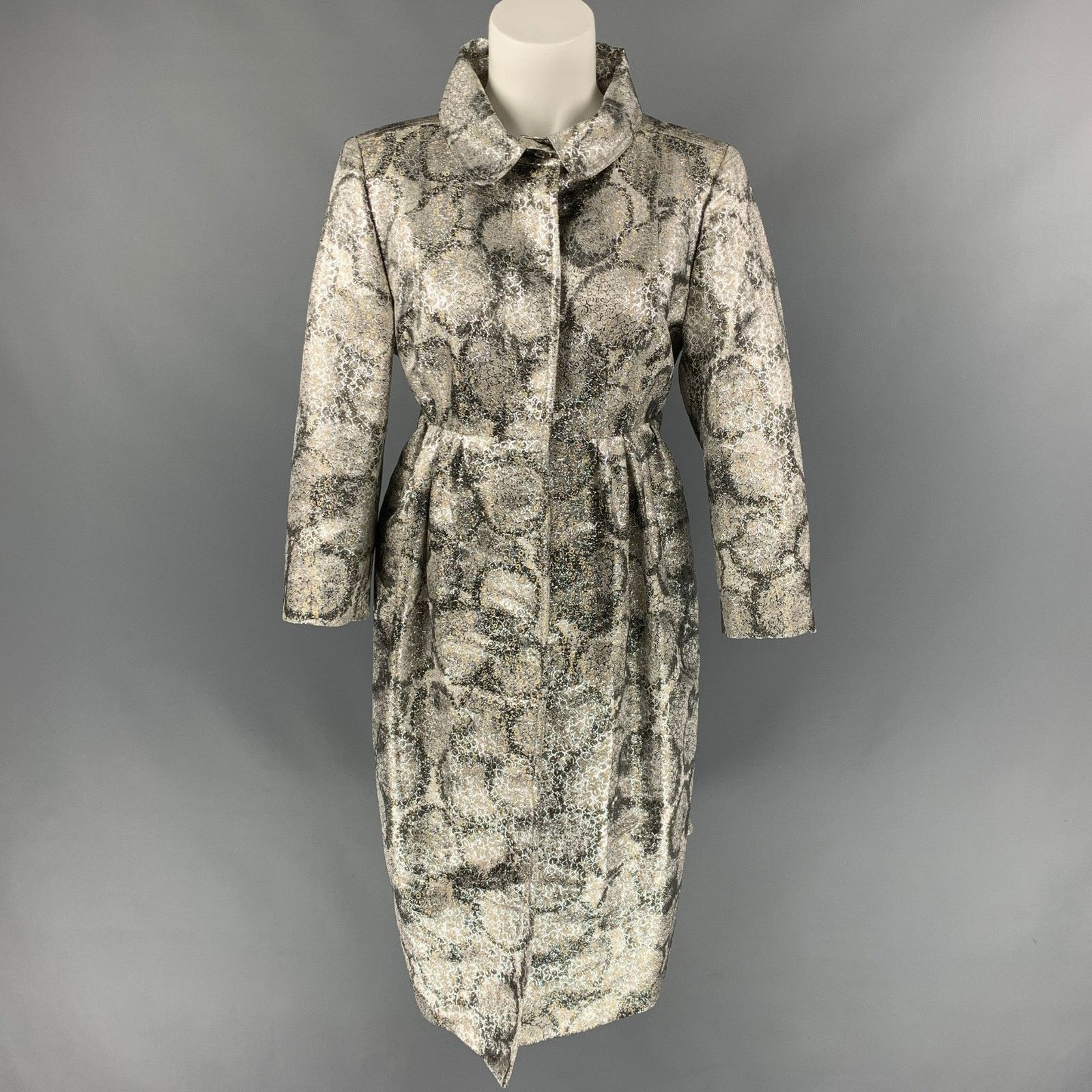 Burberry Prorsum Early Size 6 Silver Metallic Jacquard Silk Blend Coat Size M / US 6-8 / IT 42-44 - 1 Thumbnail