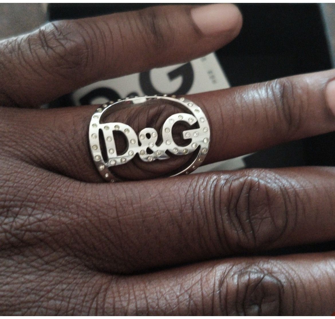 Dolce & Gabbana Authentic Dolce & Gabbana Silver & Crystal Toned Logo Ring Size ONE SIZE - 2 Thumbnail