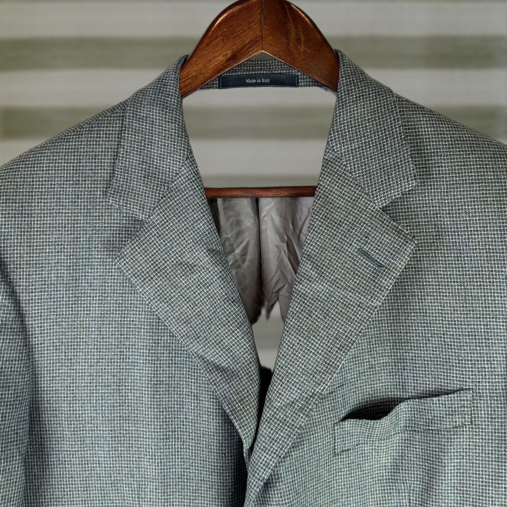 Ermenegildo Zegna Ermenegildo Zegna Sport Coat Mens 46 Blue Green Check Trofeo Wool Italy Blazer Size 46R - 1 Thumbnail