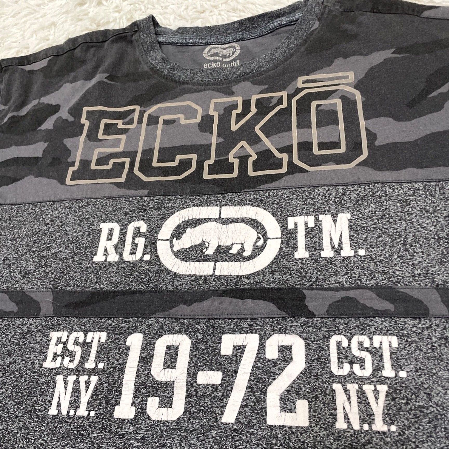 Ecko Unltd. MARC ECKO Unltd. Shirt Men 2XL Gray Camo Y2k Cut & Sew Graphic Spellout Tee Size US XXL / EU 58 / 5 - 5 Thumbnail