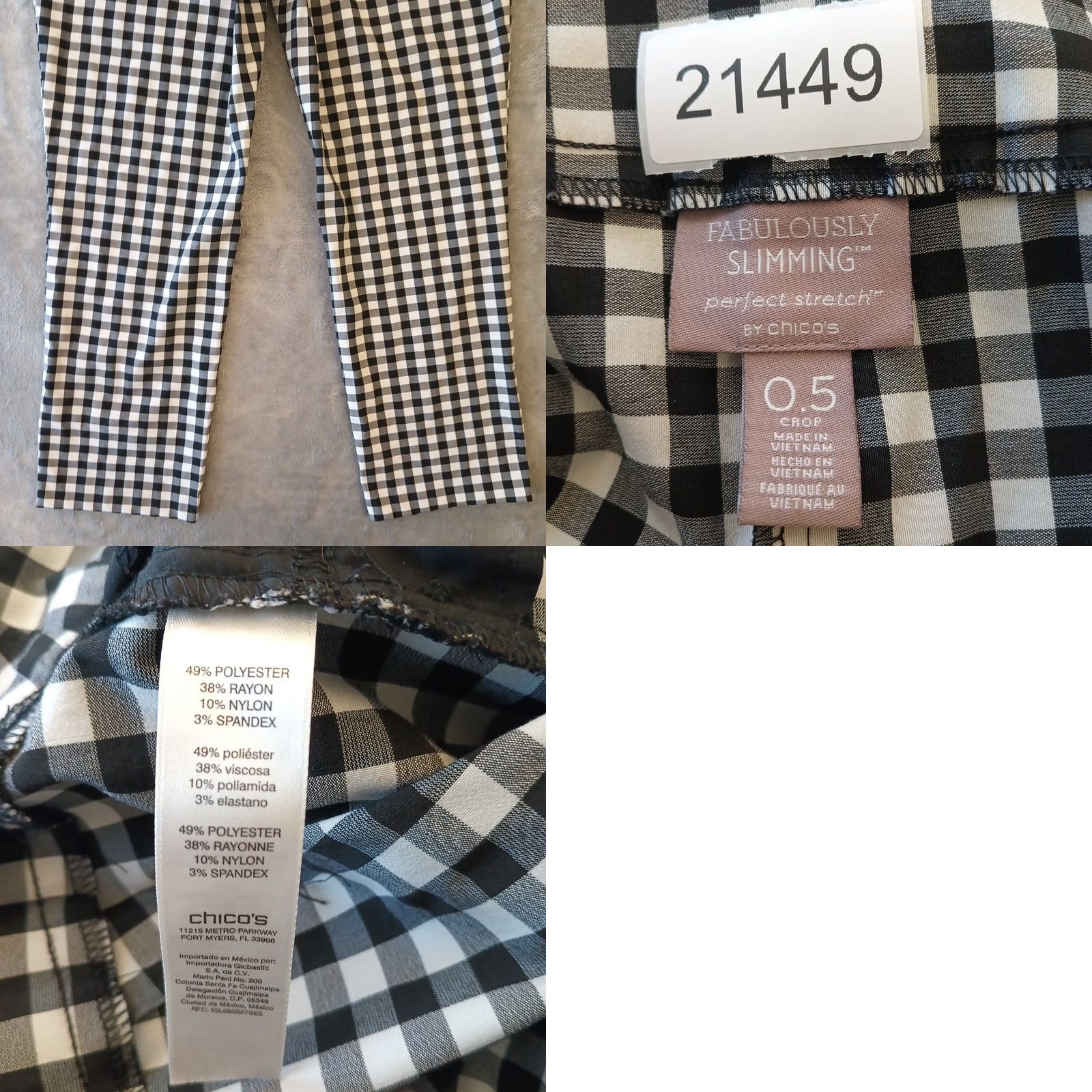 Vintage Chico's Pants Cropped Slimming Stretch Wide Waist 32in Black Plaid Women 0.5 Regular Straight Inseam 23.5in Size 25" / US 0 / IT 36 - 8 Thumbnail