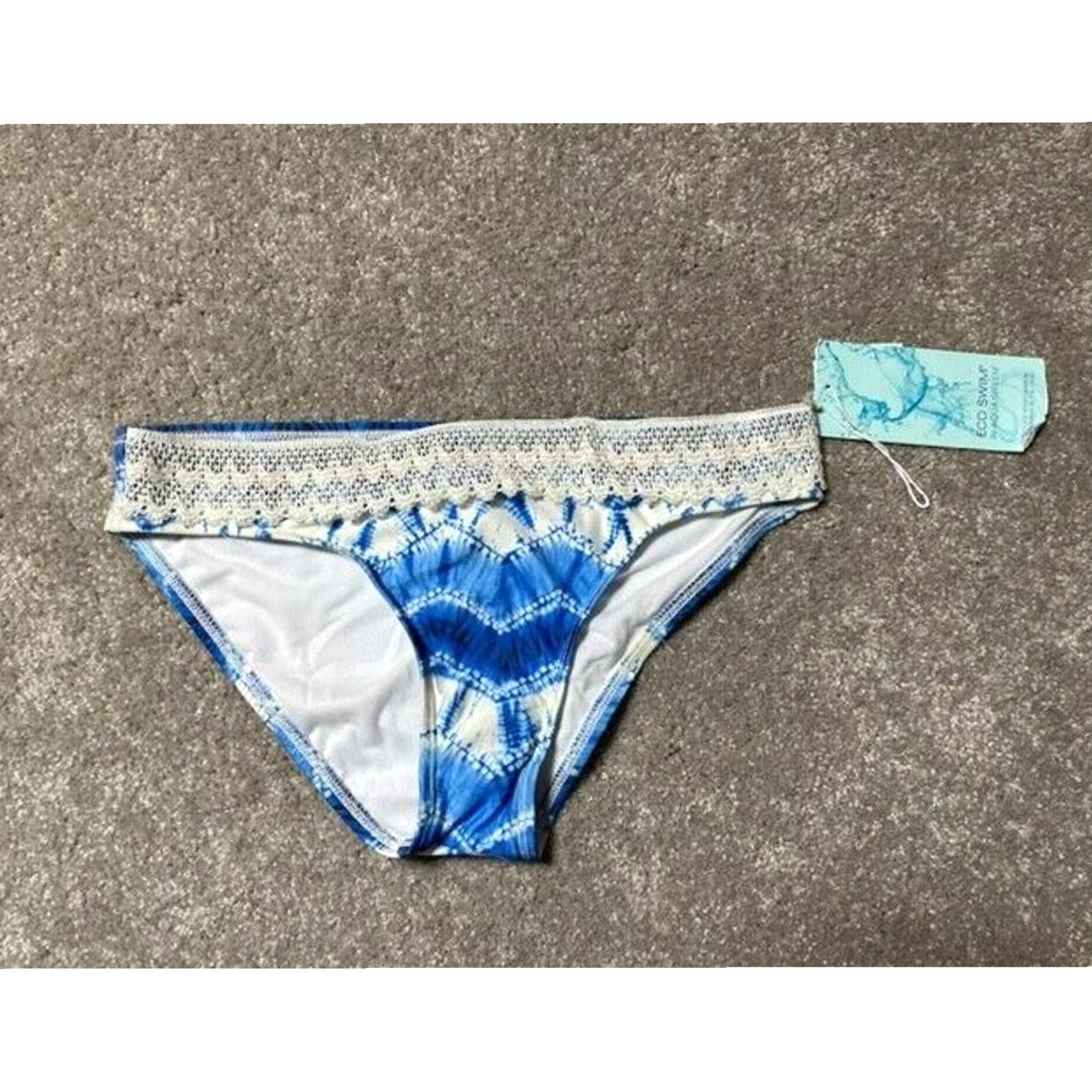 Vintage Eco Swim Bikini Bottom Womens Size 6 Blue Tie Dye Beach Coastal Chic Hippie Lace Elastic Waist Lightweight Size 28" / US 6 / IT 42 - 2 Thumbnail
