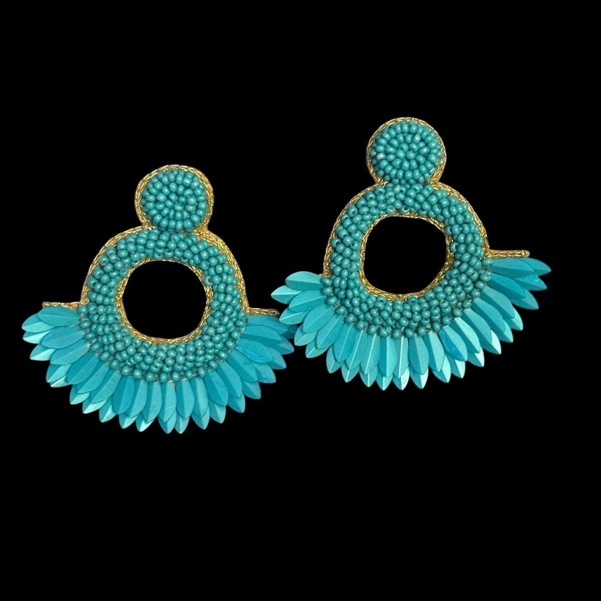 Other Bohemian turquoise beaded fringe hoop statement earrings Size ONE SIZE - 1 Thumbnail