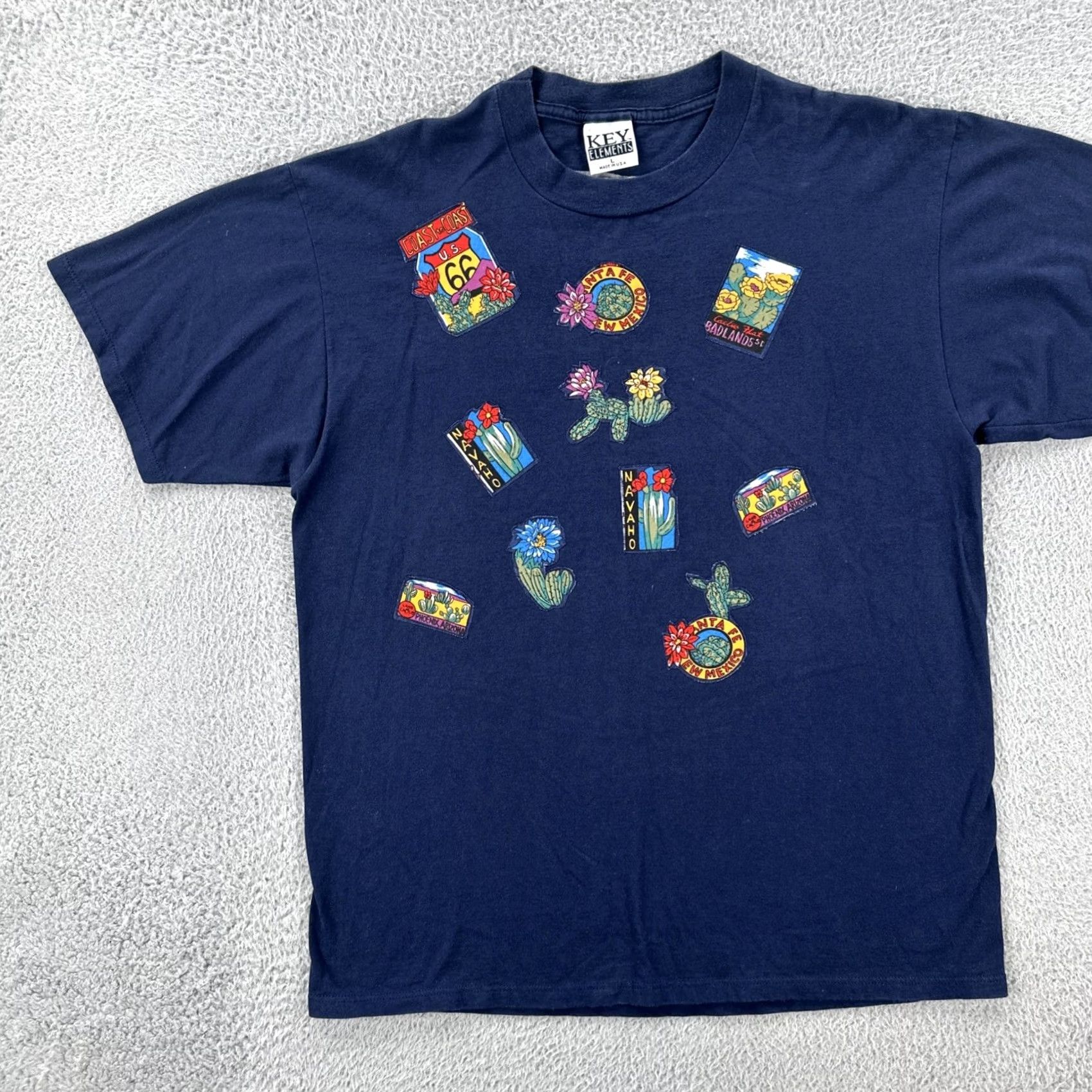 Vintage VINTAGE Key Elements Mens Large Blue T Shirt Embroidered USA 90s Size US L / EU 52-54 / 3 - 3 Thumbnail