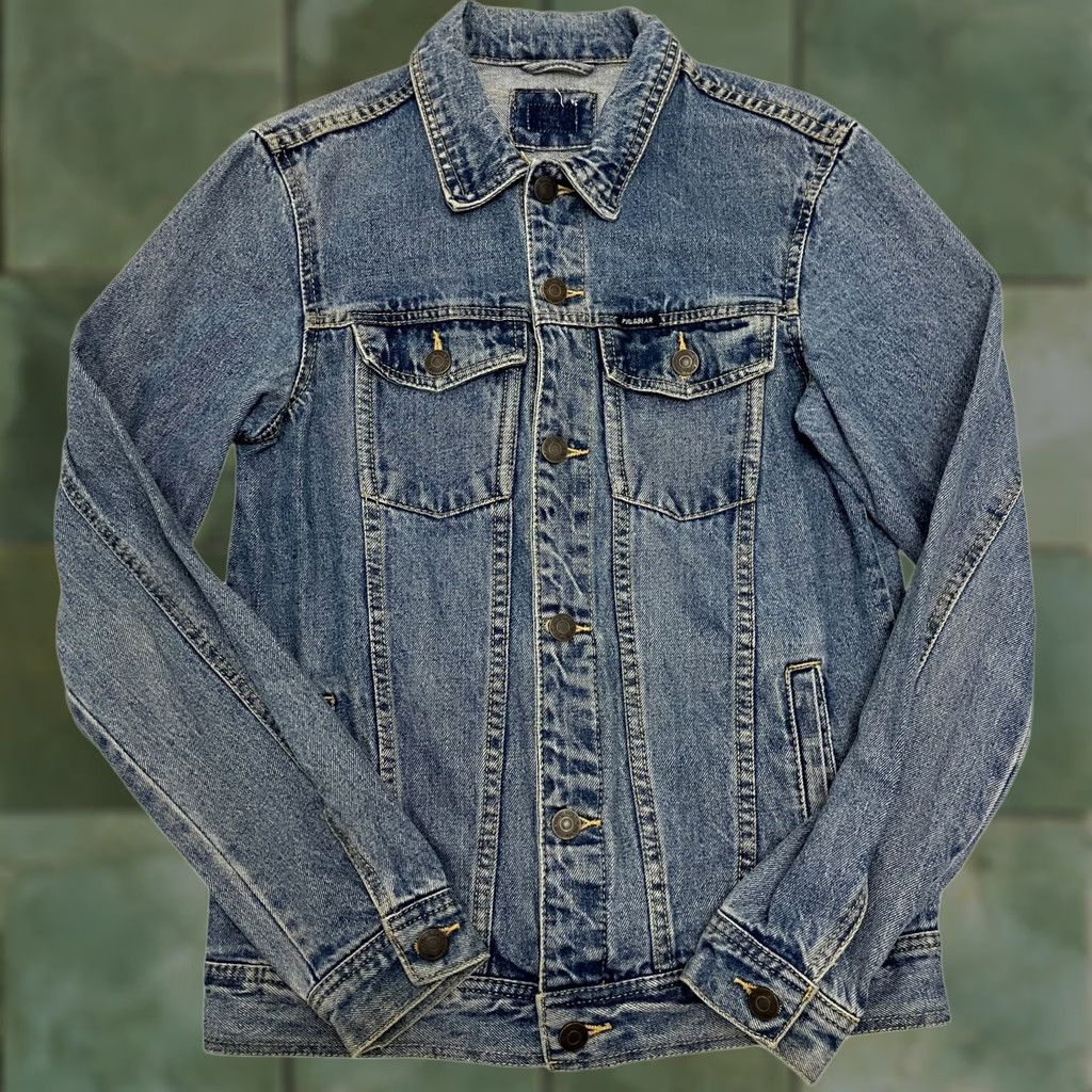Vintage Pull & Bear Denim Jacket Mens Medium Blue Cotton Jean Trucker Jacket 90s Size US 31 - 1 Thumbnail