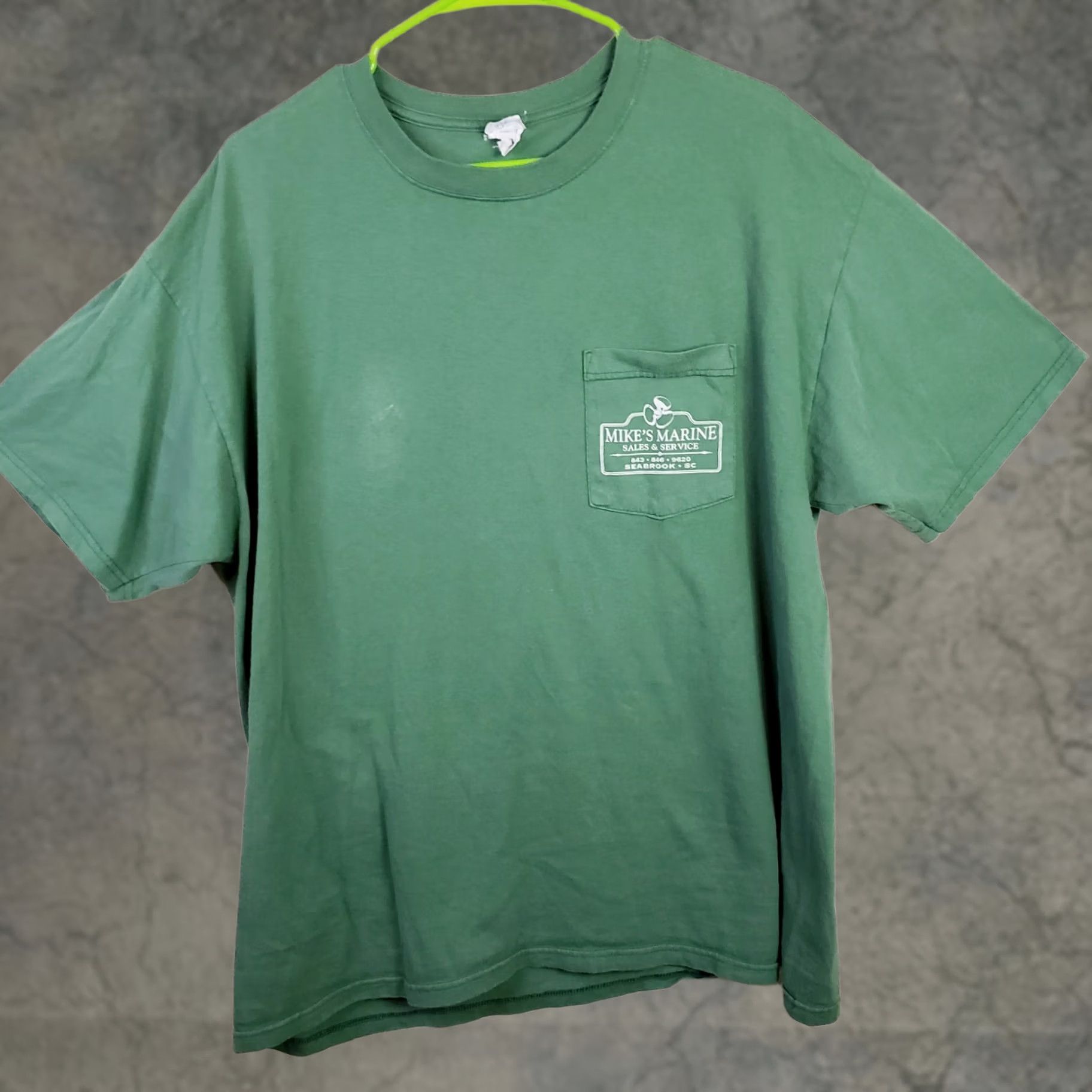 Anvil Mike's Marine Men XL Green T-Shirt Tee Short Sleeve Graphic Pocket Front Back Logo Floral Lowcountry Pluff Beaufort SC Adidas Performance Tee Mens Size US XL / EU 56 / 4 - 1 Thumbnail