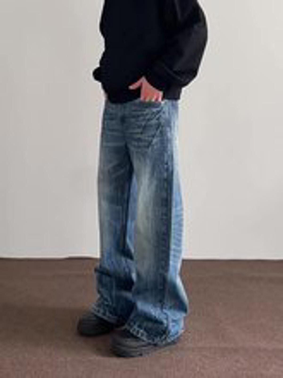Jean Lightning Oversized Micro Flared Washed Denim Jeans Size US 32 / EU 48 - 2 Thumbnail