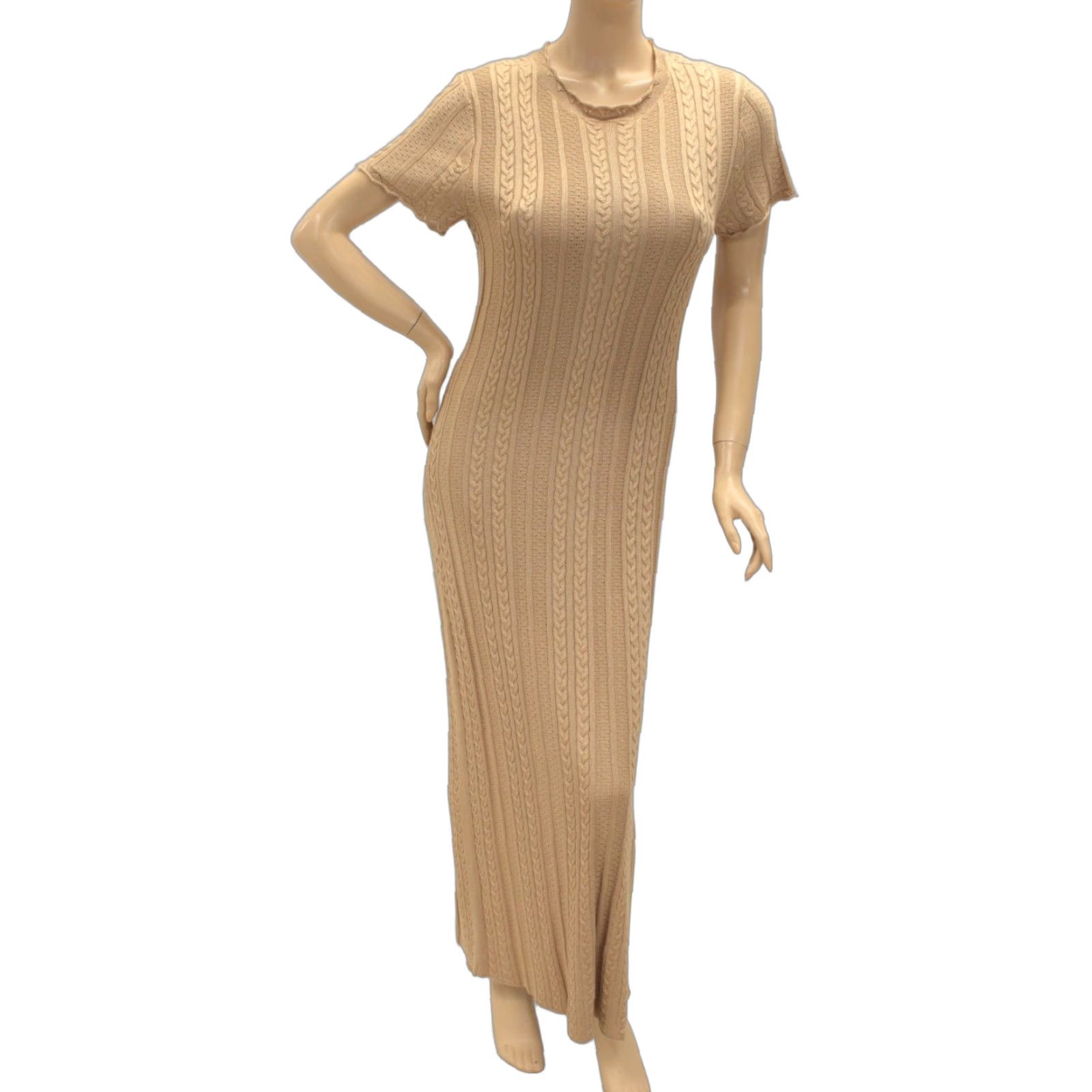 Show Me Your Mumu Maxi Sweater Dress Women's L Gold Cable knit Sparkly Party Dress