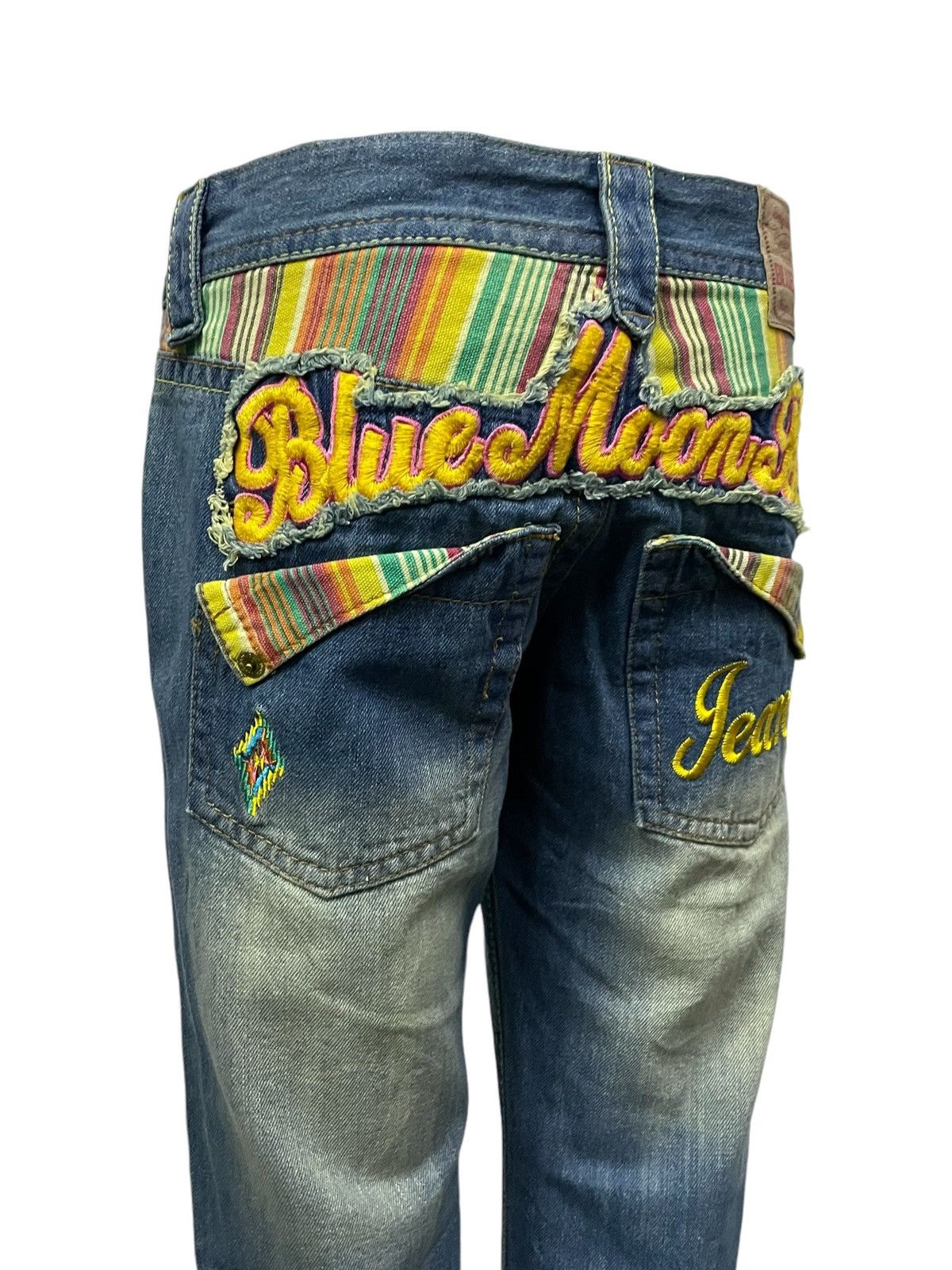 Japan Blue Vintage Blue Moon Blue Embroidery Tartan Plaid Junya Style Size 29" - 5 Thumbnail