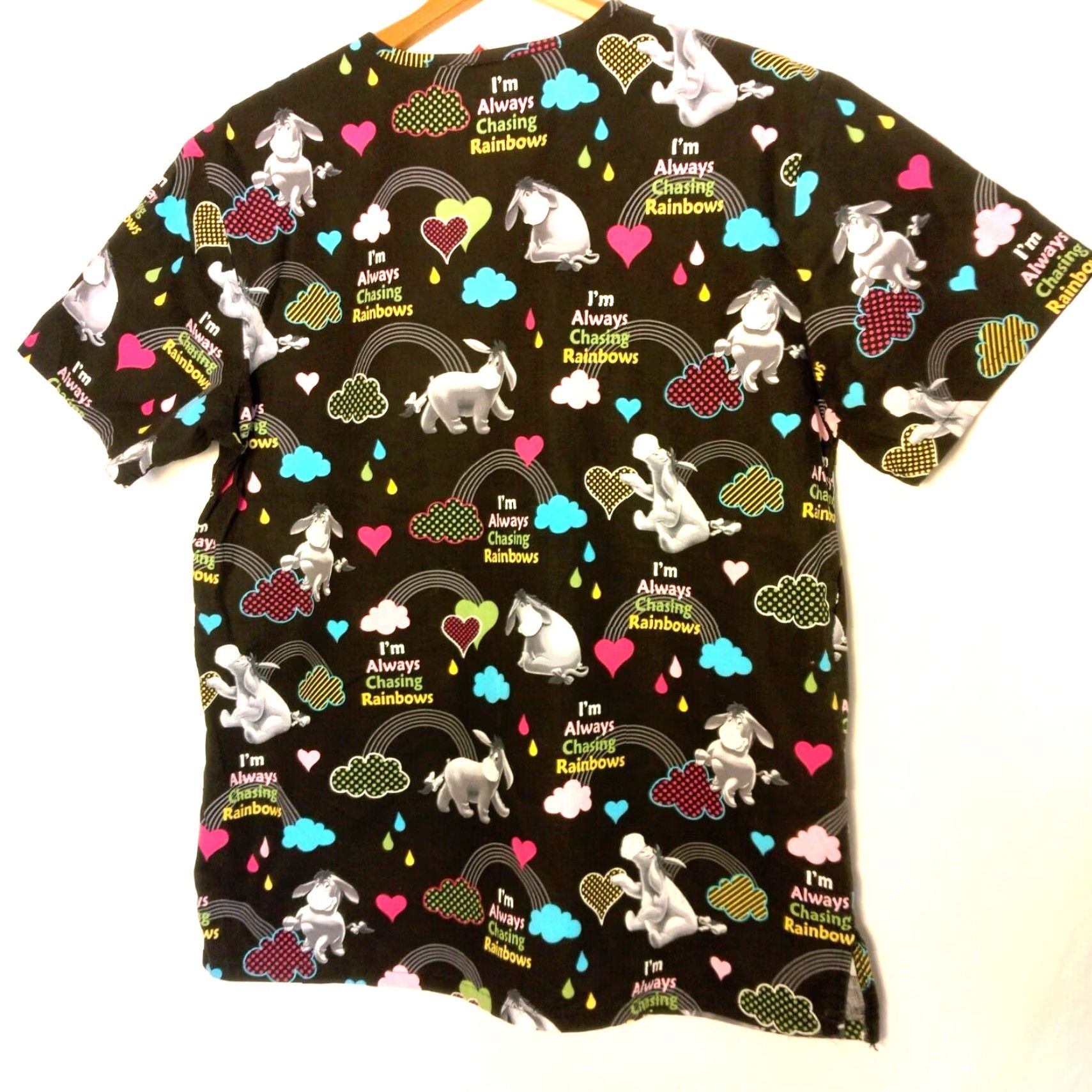 Disney VINTAGE Disney Eeyore Scrub Top Women M Black I’m Always Chasing Rainbows Medical Shirt M Women Rainbow Pooh Disney Size M / US 6-8 / IT 42-44 - 2 Thumbnail