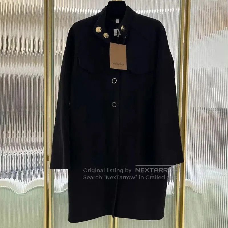 Burberry Women's Black Wool Mid-Length Coat.
