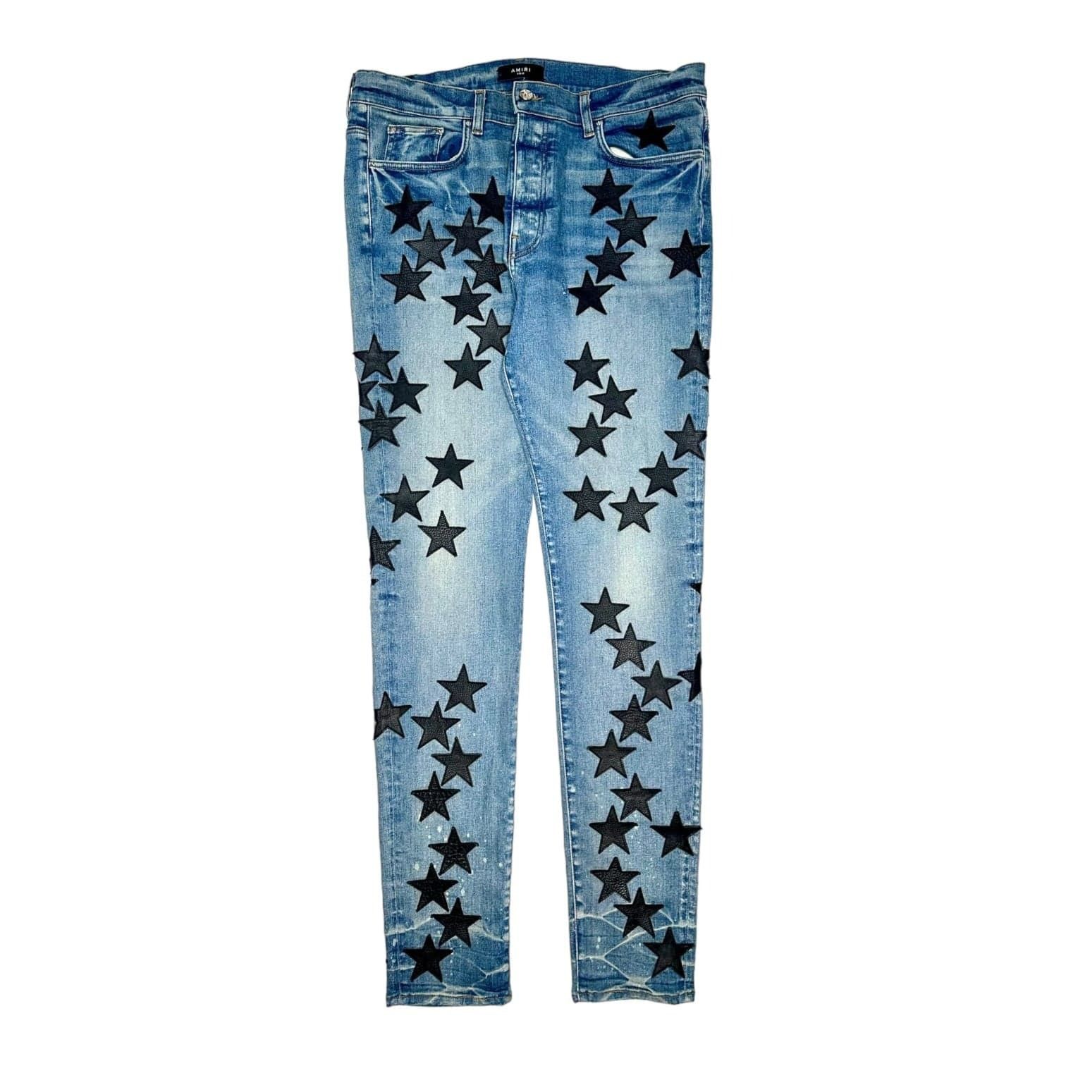 image of Amiri X Chemist Leather Star Jeans Clay Indigo, Men's (Size 38)