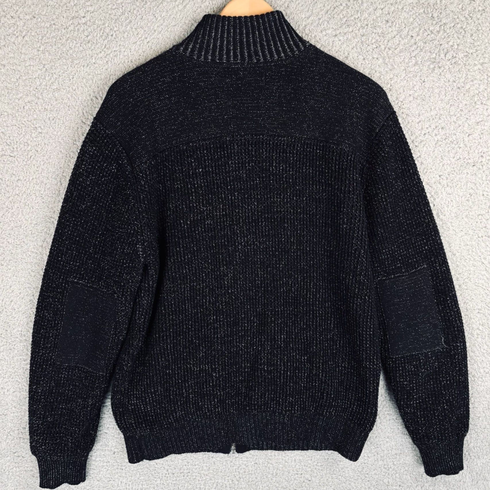 Vintage 32 Bar Blues Sweater Jacket Mens M Full Zip Long Sleeve Pocket Distressed Black Cardigan Heavyweight Knit Regular Size US M / EU 48-50 / 2 - 5 Thumbnail