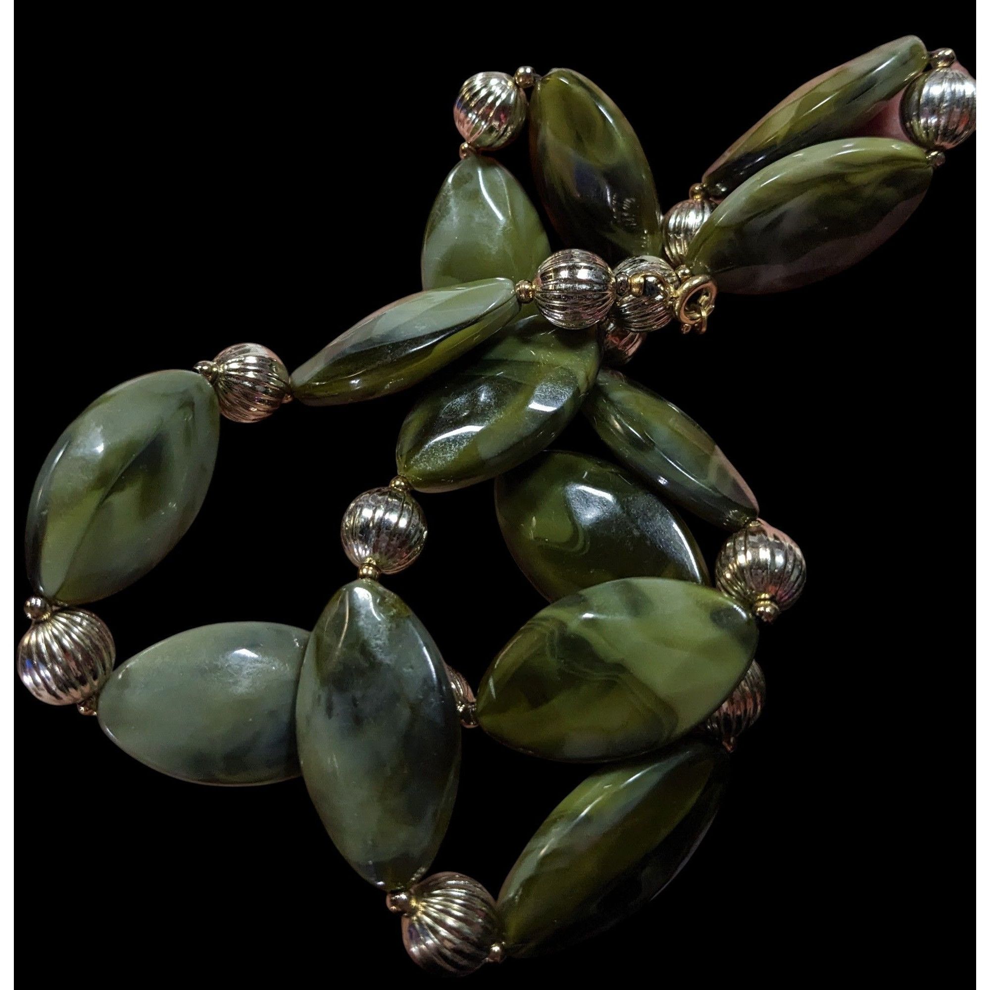 Other Retro Mottled Green And Silver Tone Beaded Necklace Size ONE SIZE - 3 Thumbnail