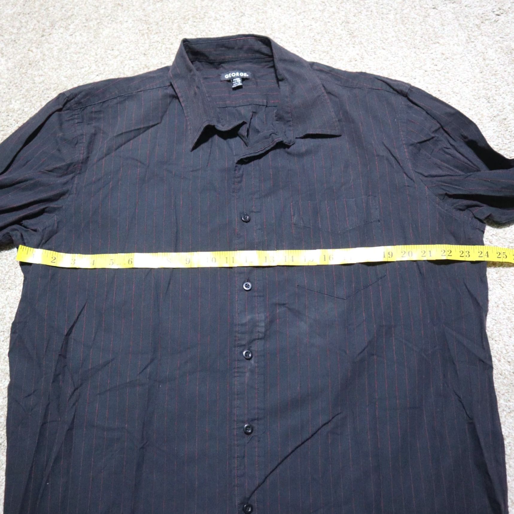 George VINTAGE George Shirt Adult XL Black Striped Button-Up Long Sleeve 46-48 Mens Size 46R - 4 Thumbnail