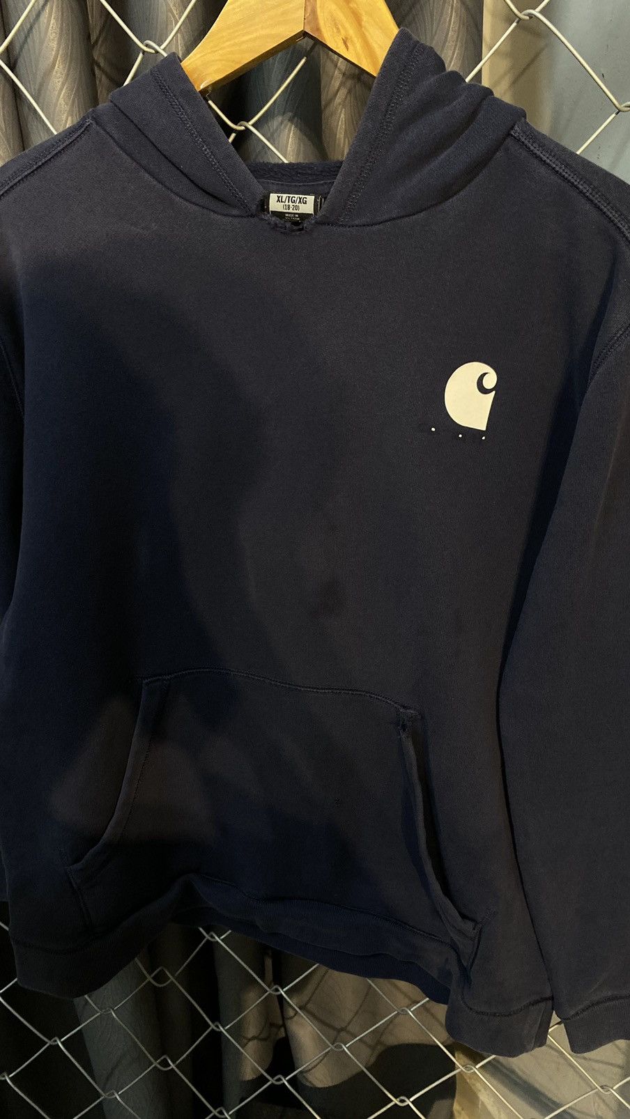 Carhartt × Vintage CARHARTT SPELLOUT HOODIE DISTRESS SMALL BOXY BLUE Size US S / EU 44-46 / 1 - 3 Thumbnail