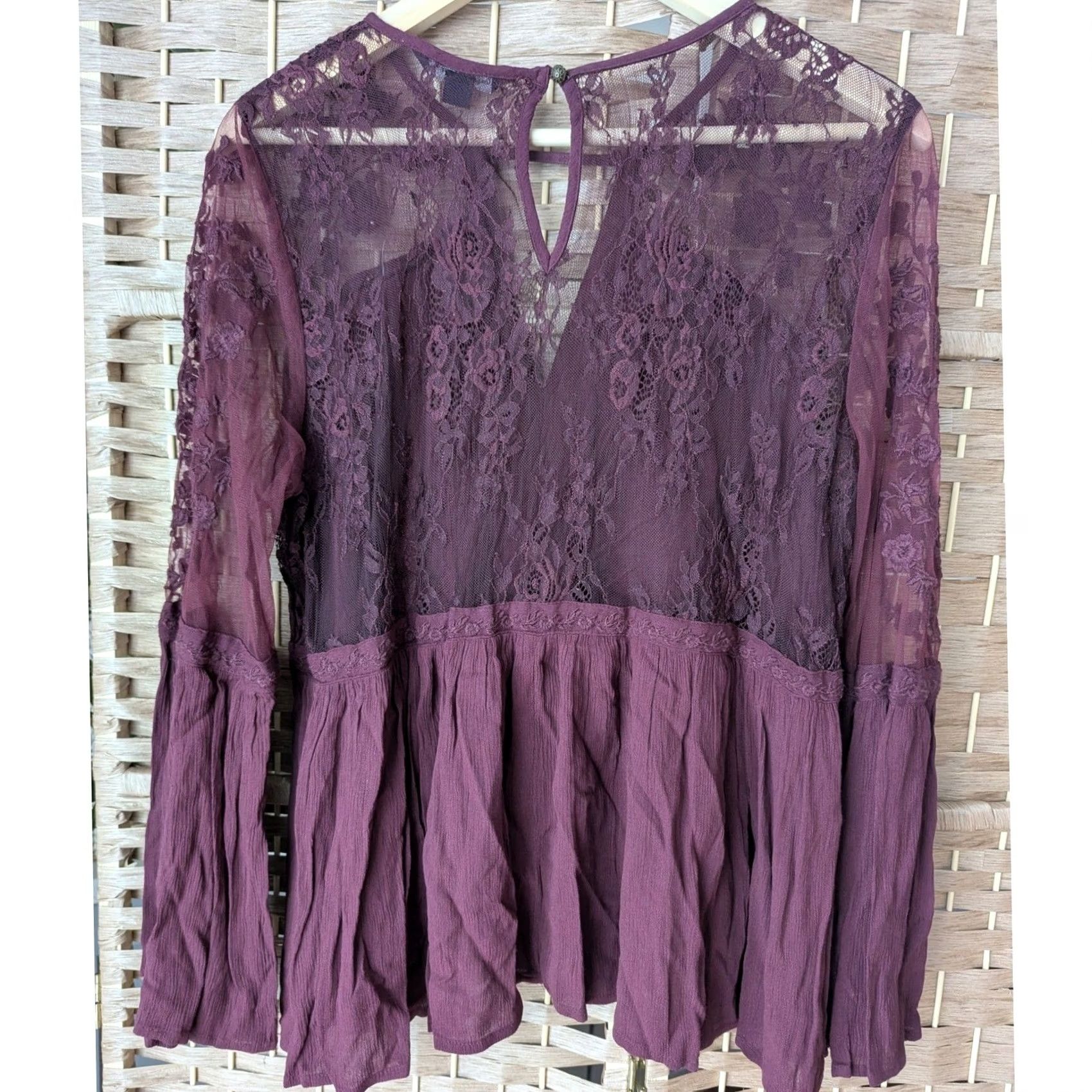 American Eagle Outfitters Burgundy Lace Peasant Top - American Eagle Womens Blouse Size XL / US 12-14 / IT 48-50 - 3 Thumbnail