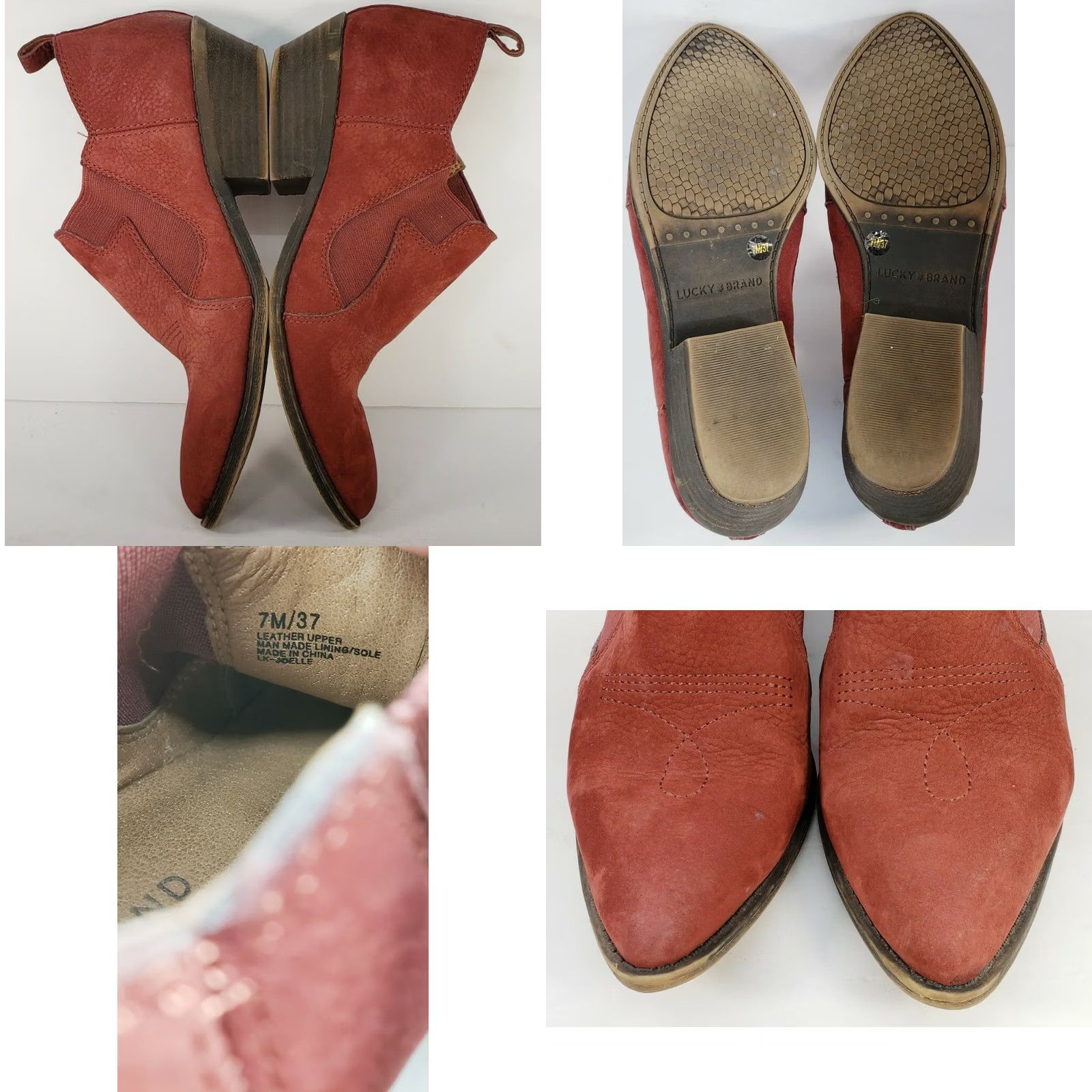 Lucky Brand VINTAGE Lucky Brand Joelle Nubuck Western Style Booties Womens 7M 37EU Burgundy Red Boots Size US 7 / IT 37 - 8 Thumbnail