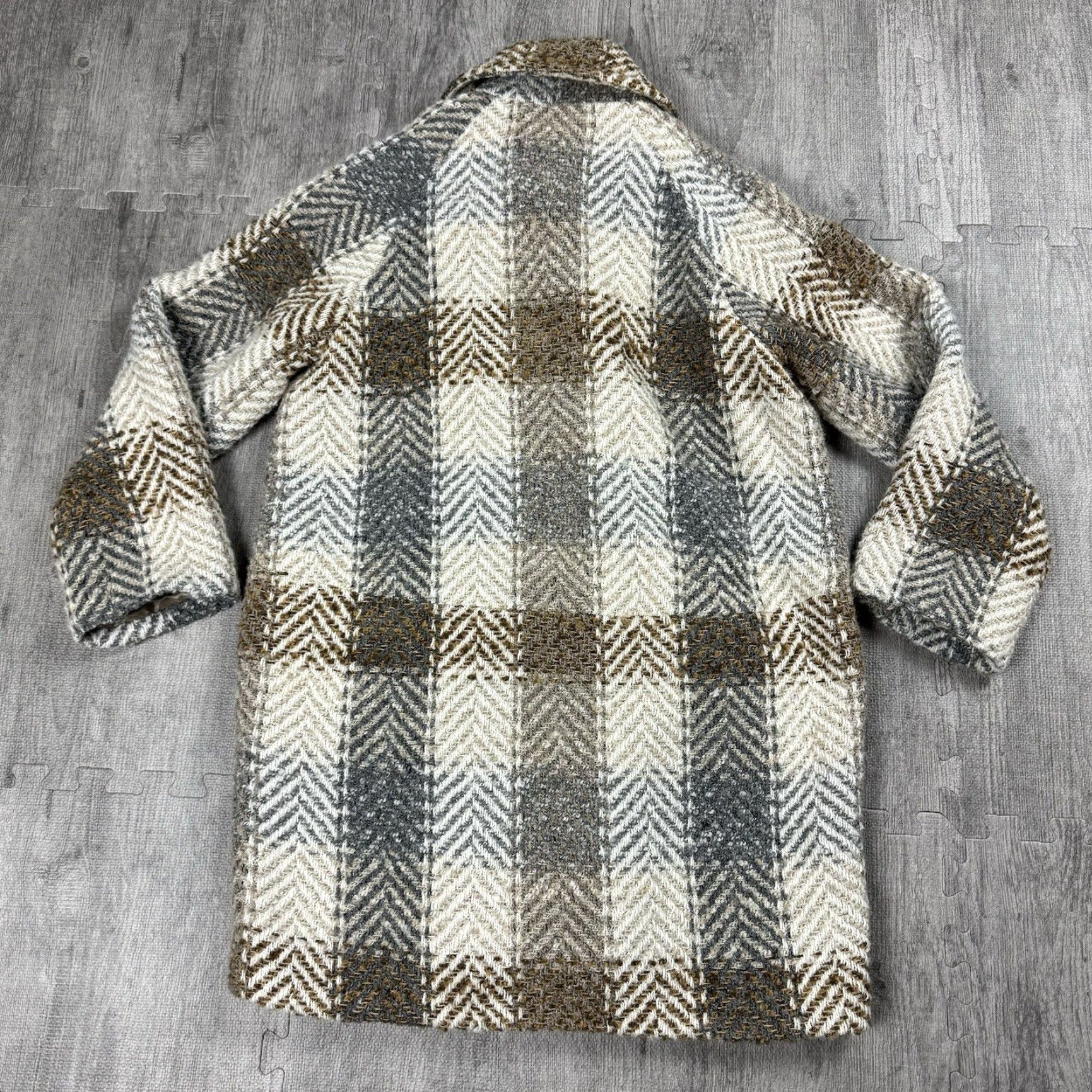 Gerard Darel VINTAGE Gerard Darel Women's Tweed Coat Jacket Plaid Chevron Beige Medium Fall Winter 6 Size M / US 6-8 / IT 42-44 - 8 Thumbnail