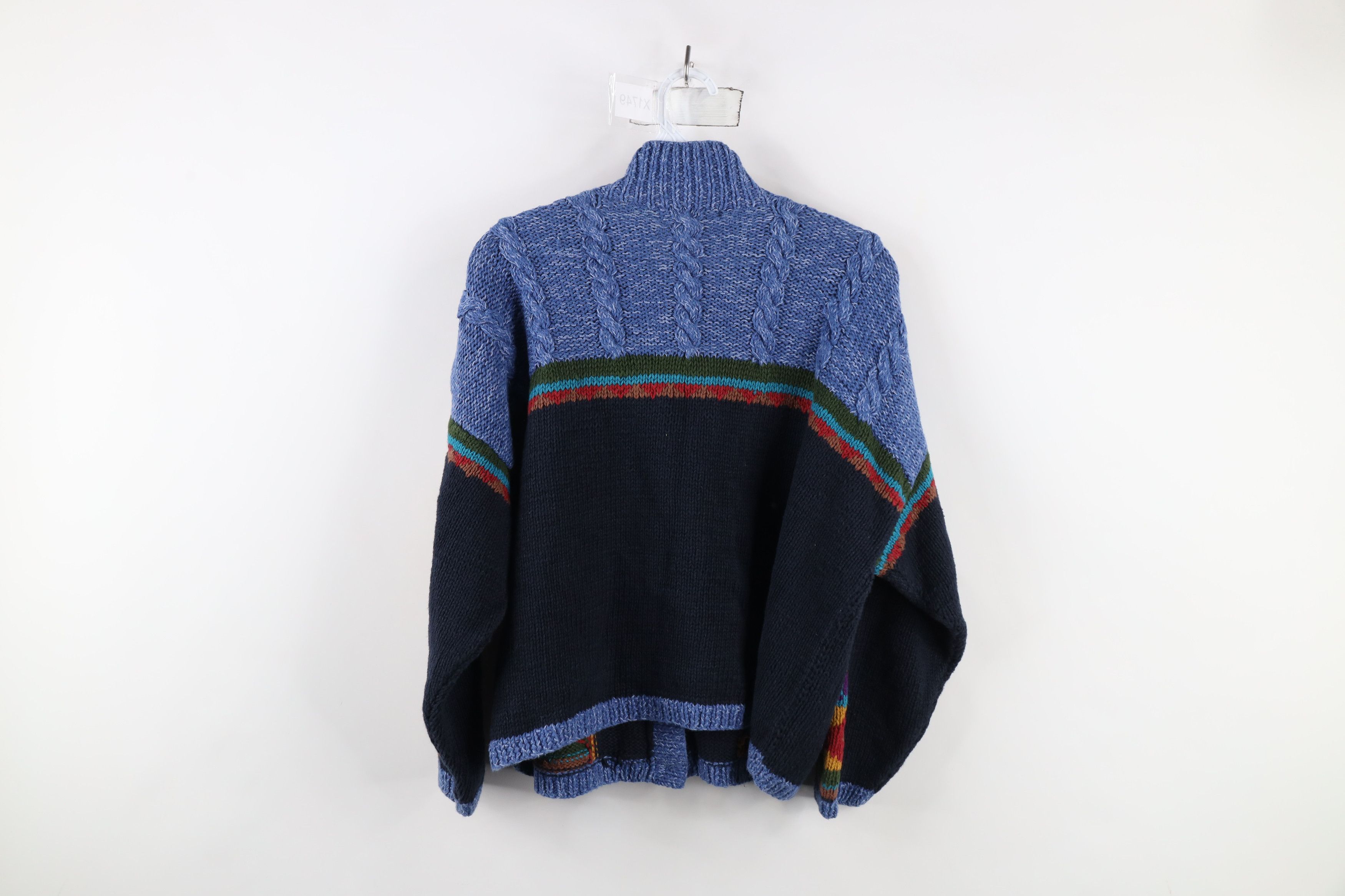 Vintage Vintage 90s Streetwear Rainbow Cable Knit Cardigan Sweater Size XL / US 12-14 / IT 48-50 - 9 Thumbnail