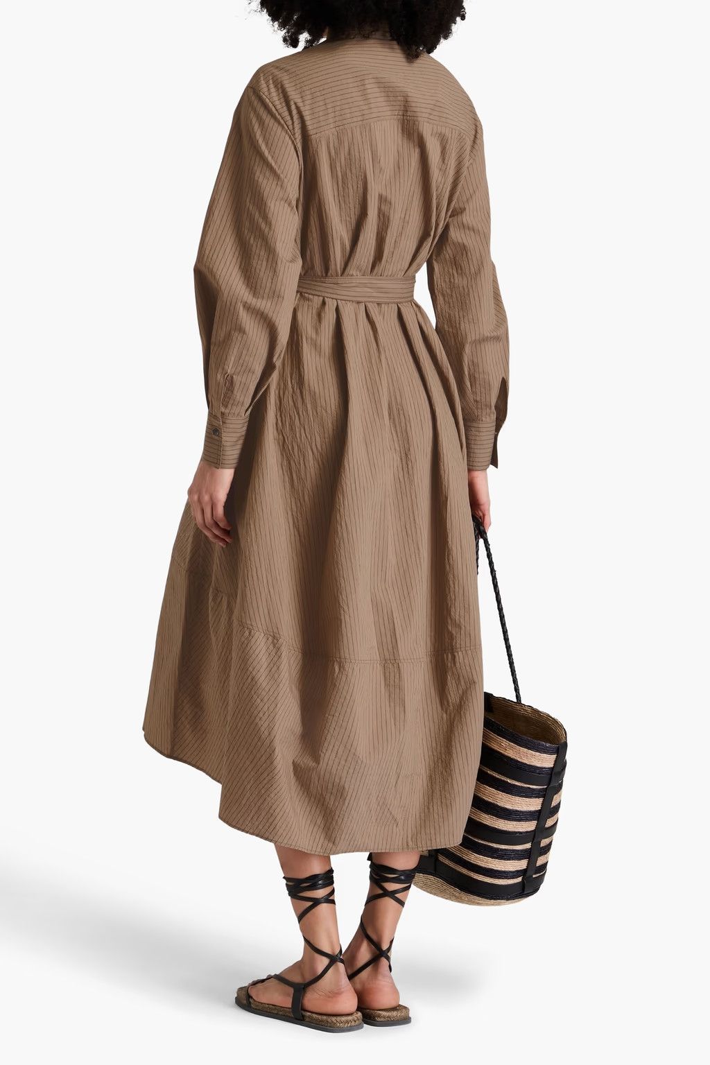 Brunello Cucinelli o1y0725 Striped Midi Dress in Brown Size S / US 4 / IT 40 - 2 Thumbnail