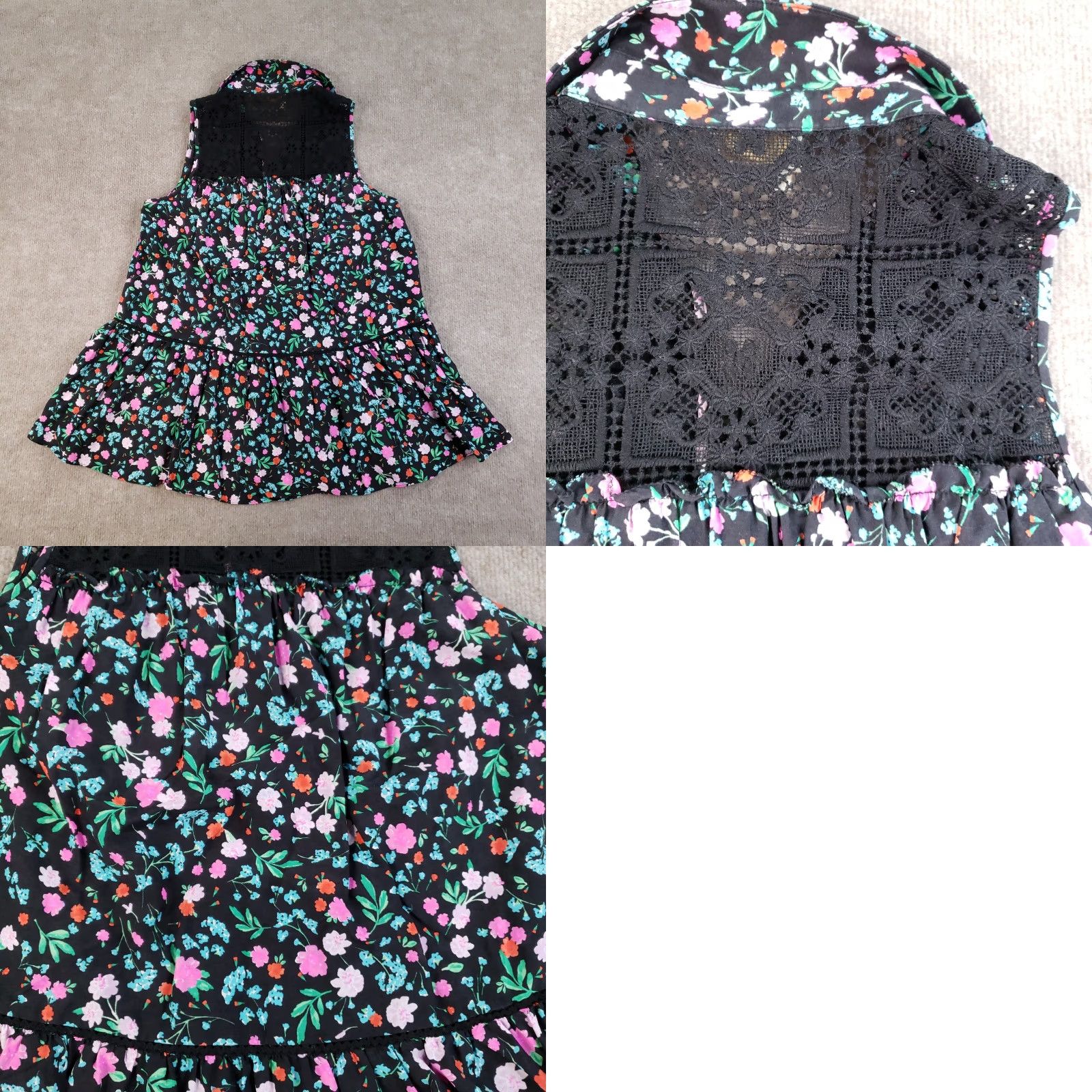 Vintage Kate Spade Dress Womens Small Black Floral Lace Yoke Sleeveless Collared Tiered Shirt? Size S / US 4 / IT 40 - 8 Thumbnail