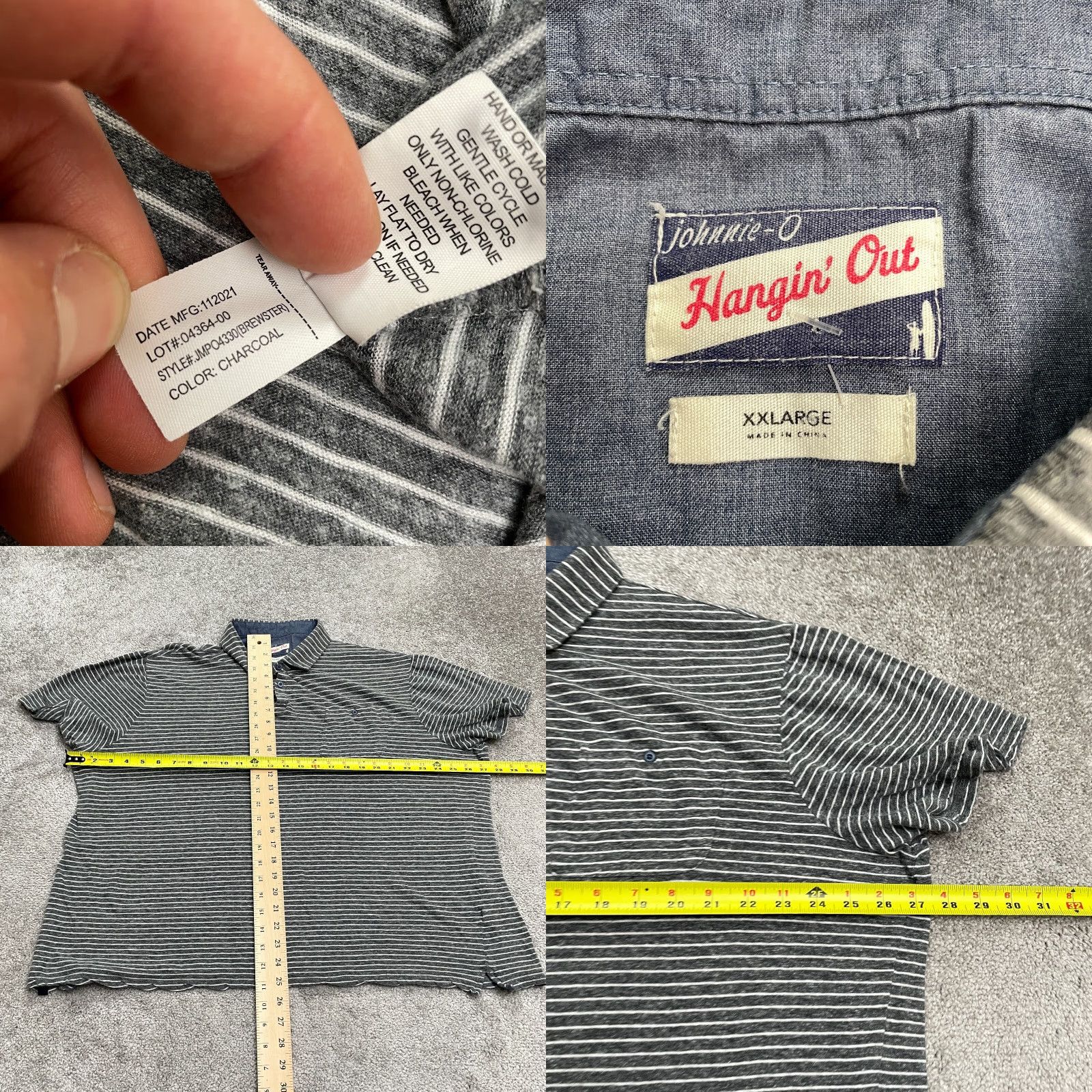 johnnie-O VINTAGE Johnnie-O Men's Polo Shirt 2XL Linen Cotton Striped Casual Golf Travel Size US XXL / EU 58 / 5 - 8 Thumbnail