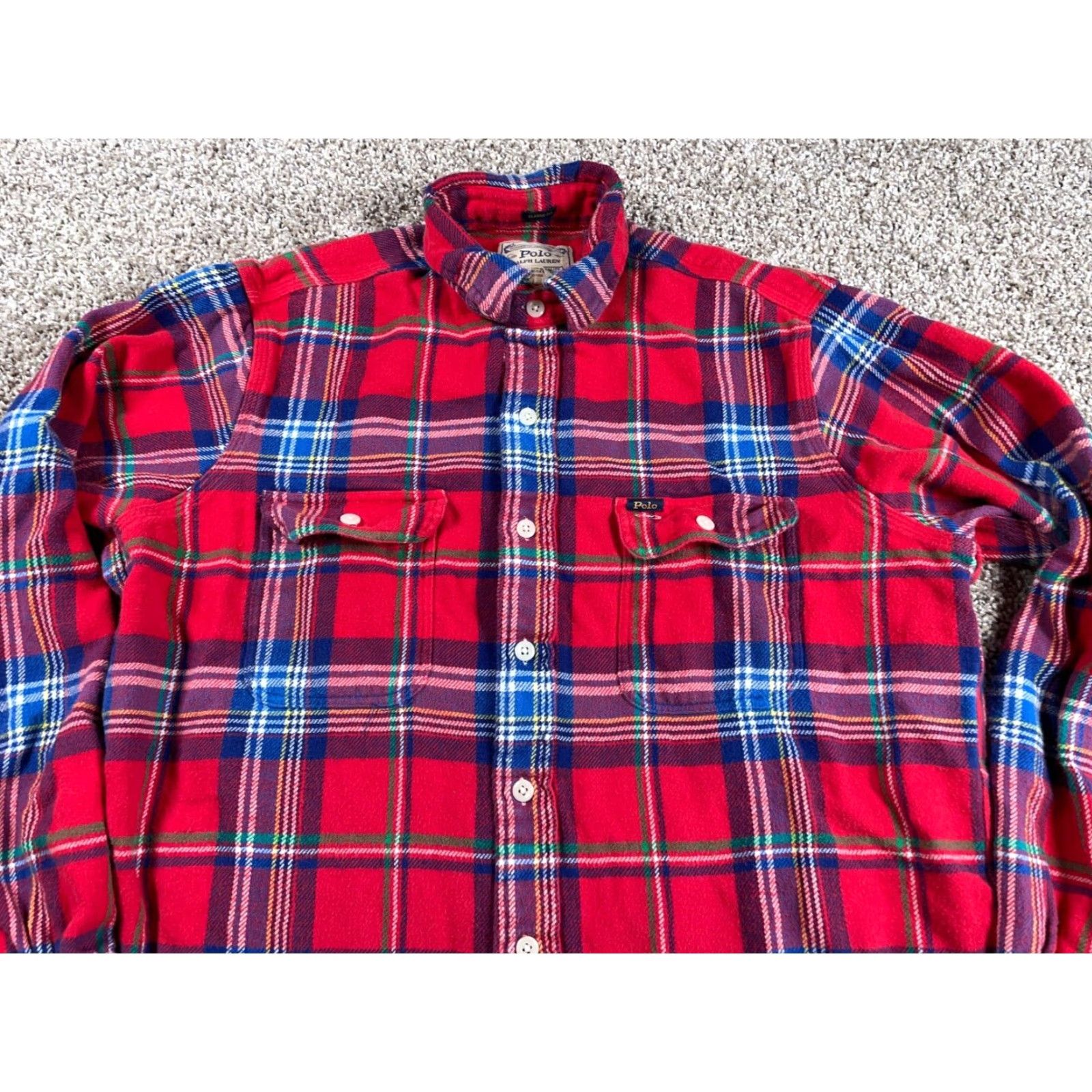 Polo Ralph Lauren VINTAGE Polo Ralph Lauren Flannel Shirt Men Large Red Blue Plaid 90s Grunge Heavyweight Size US L / EU 52-54 / 3 - 4 Thumbnail