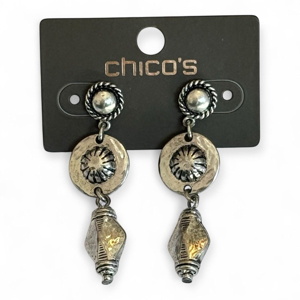 Chicos CHICO’S 2” Silver Beaded Drop Post Back Earrings | NWT Size ONE SIZE - 6 Thumbnail