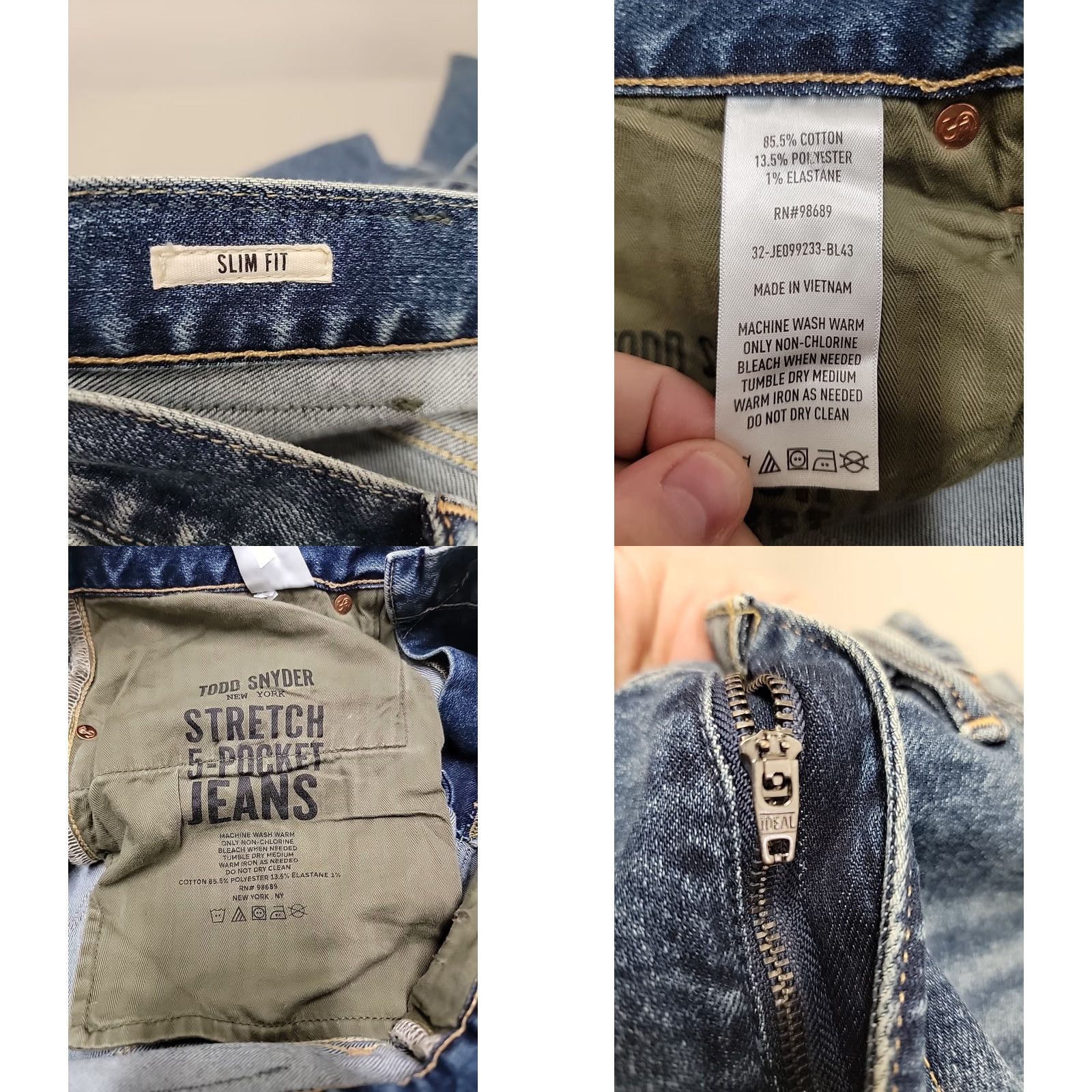 Todd Snyder Todd Snyder Mens Slim Jeans 32x34 5-Pocket Denim Cotton Blend Blue Slim Fit Stretch Size US 32 / EU 48 - 10 Thumbnail