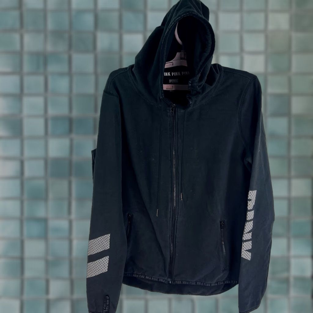 Victoria's Secret Victoria's Secret PINK Full Zip Hooded Sweatshirt Womens L Black Shirt Size L / US 10 / IT 46 - 1 Thumbnail