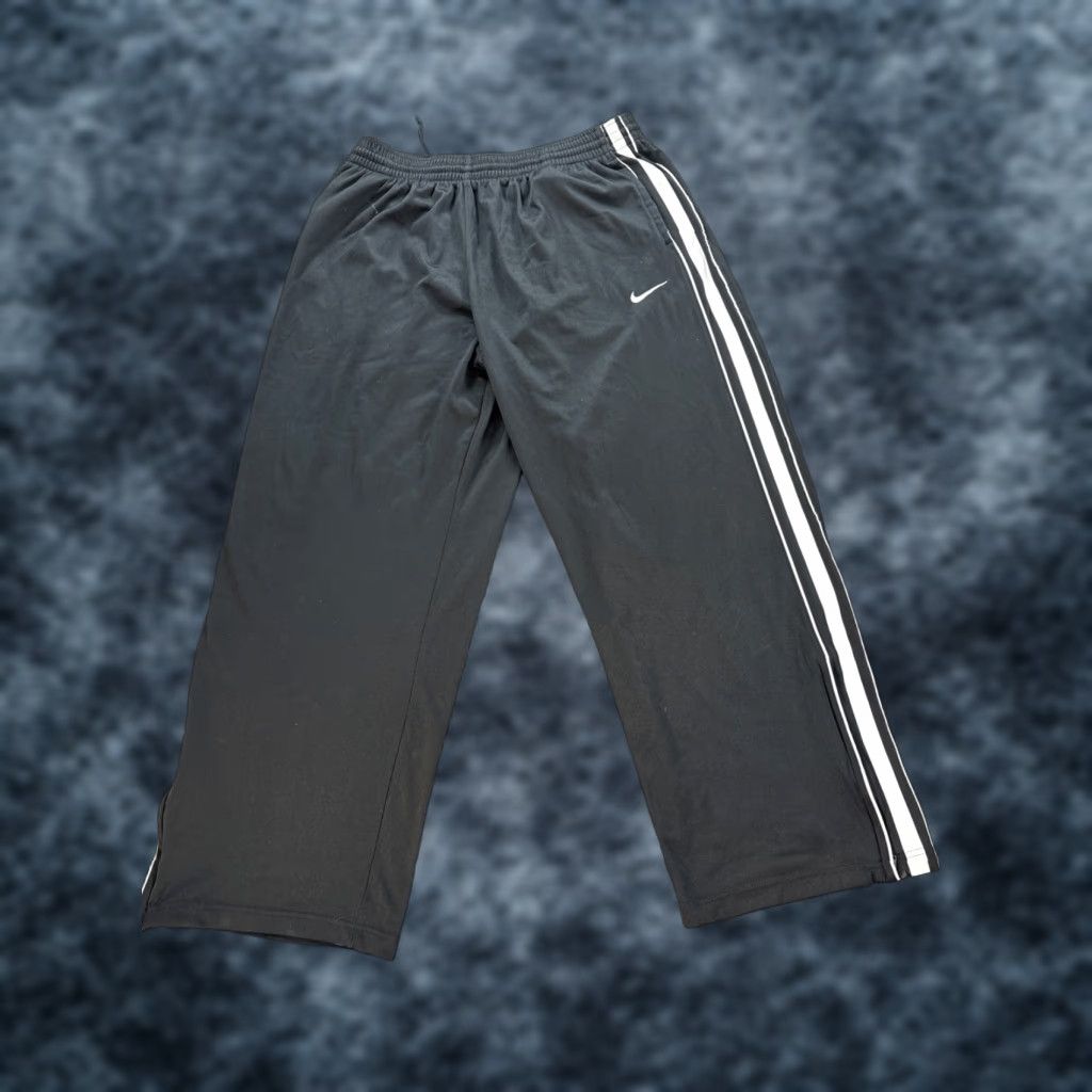 VINTAGE Nike Track Pants Mens XL Black Stripe Swoosh Track Ankle Zip Jogger Baggy